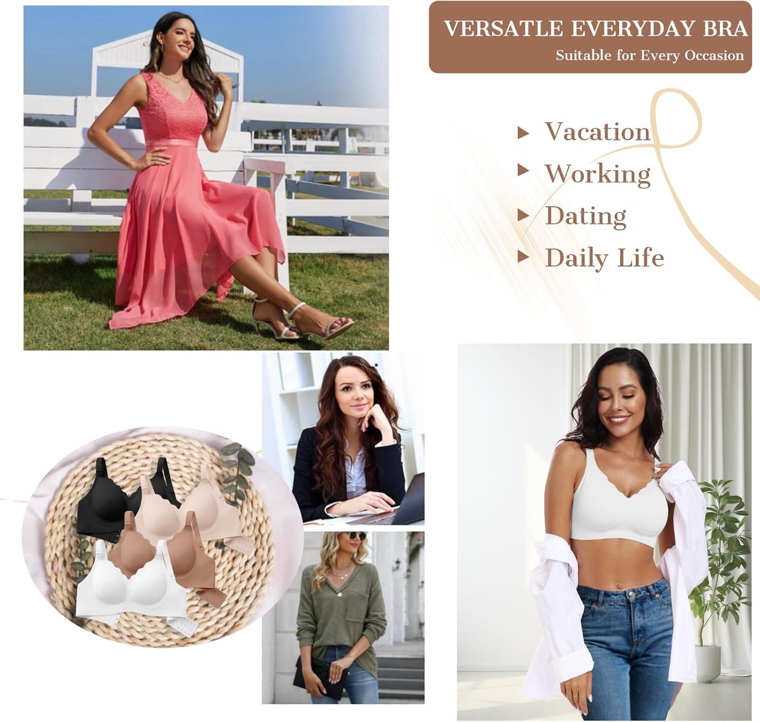 imageOEAK Womens Wireless Bras Push Up Support Full Coverage Bralettes No Underwire Bra Comfortable Everyday Seamless Tshirt BrasWhite