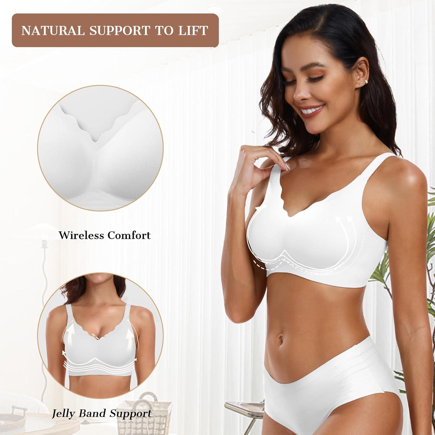 imageOEAK Womens Wireless Bras Push Up Support Full Coverage Bralettes No Underwire Bra Comfortable Everyday Seamless Tshirt BrasWhite