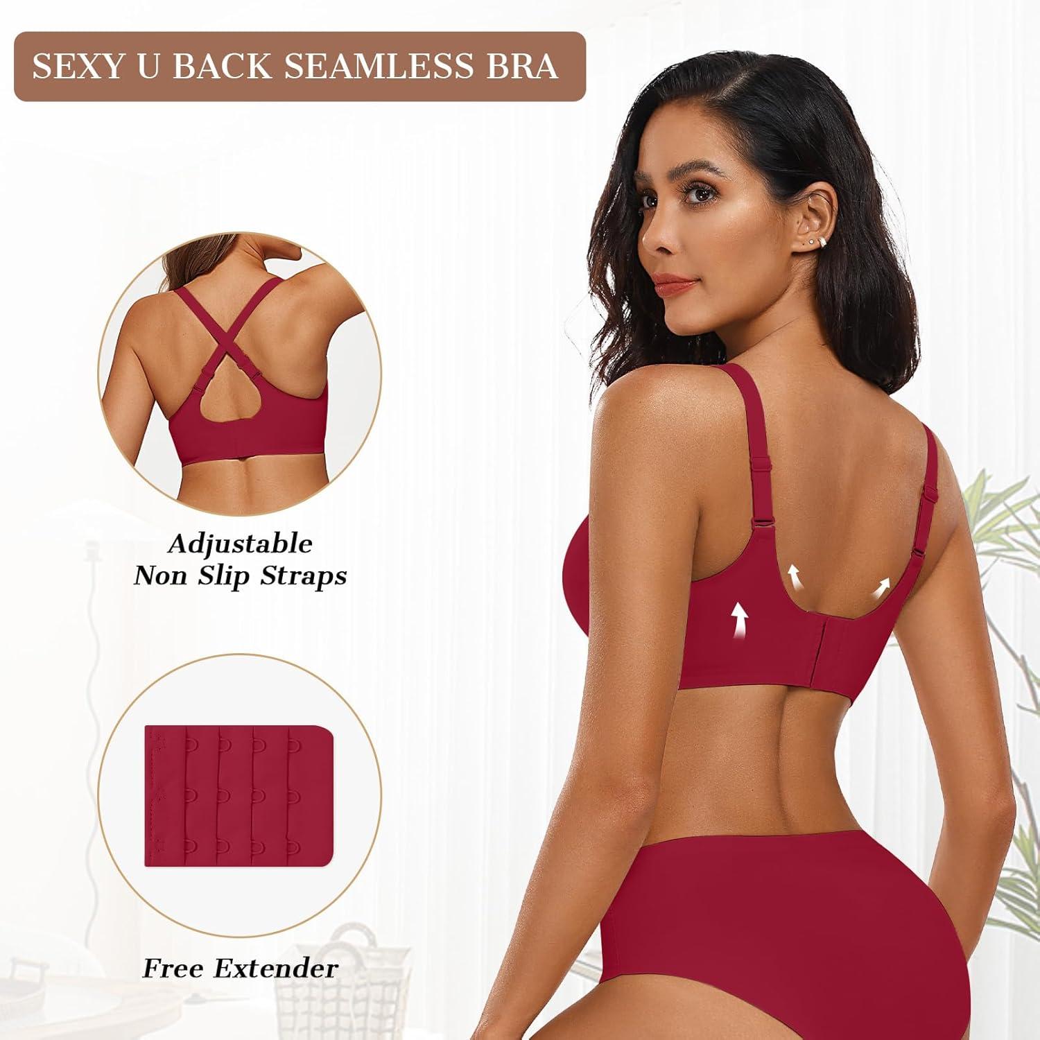 imageOEAK Womens Wireless Bras Push Up Support Full Coverage Bralettes No Underwire Bra Comfortable Everyday Seamless Tshirt BrasWine Red