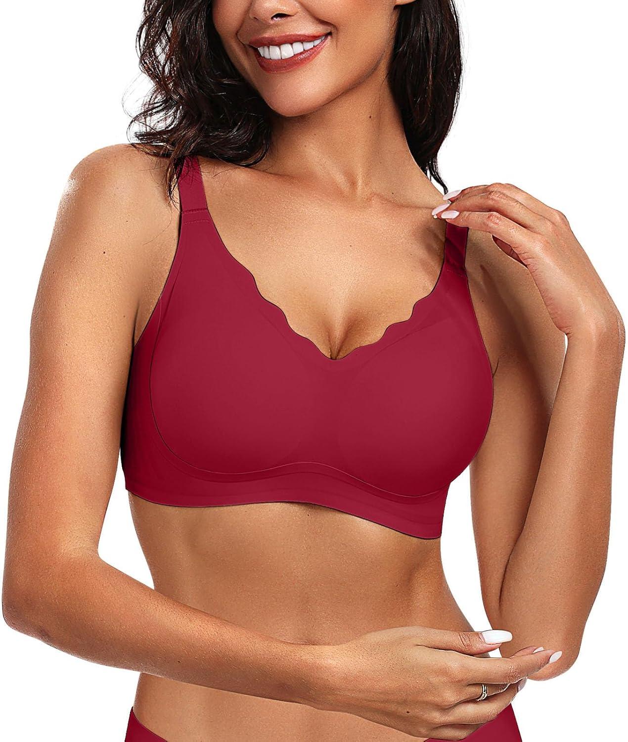 imageOEAK Womens Wireless Bras Push Up Support Full Coverage Bralettes No Underwire Bra Comfortable Everyday Seamless Tshirt BrasWine Red