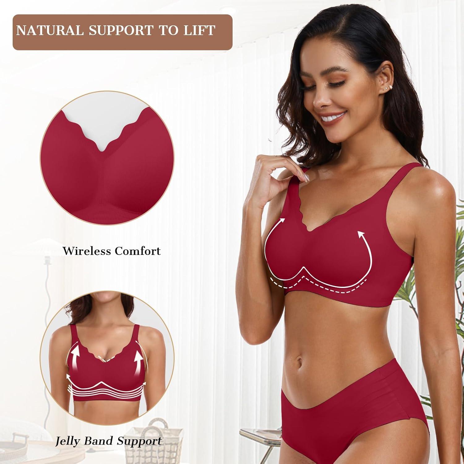 imageOEAK Womens Wireless Bras Push Up Support Full Coverage Bralettes No Underwire Bra Comfortable Everyday Seamless Tshirt BrasWine Red