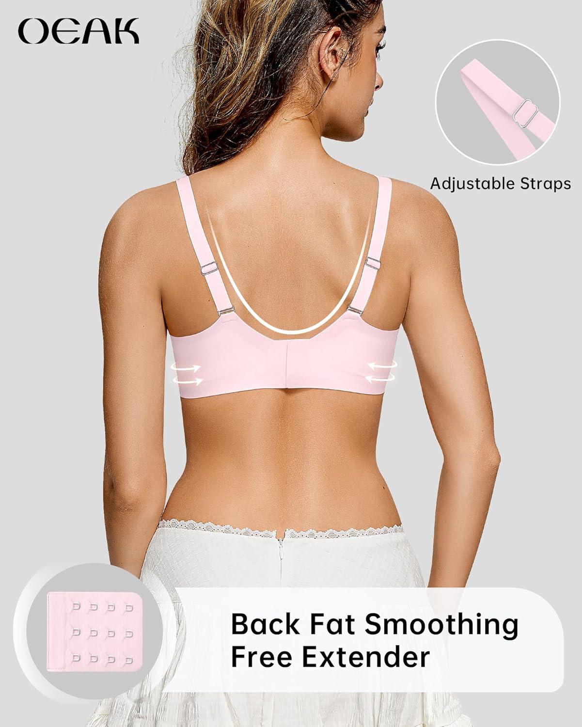 imageOEAK Womens Wireless Bras Scalloped Push Up Bralettes No Underwire Supportive Tshirt Bra Seamless Comfortable Everyday Bras 3XL Pink