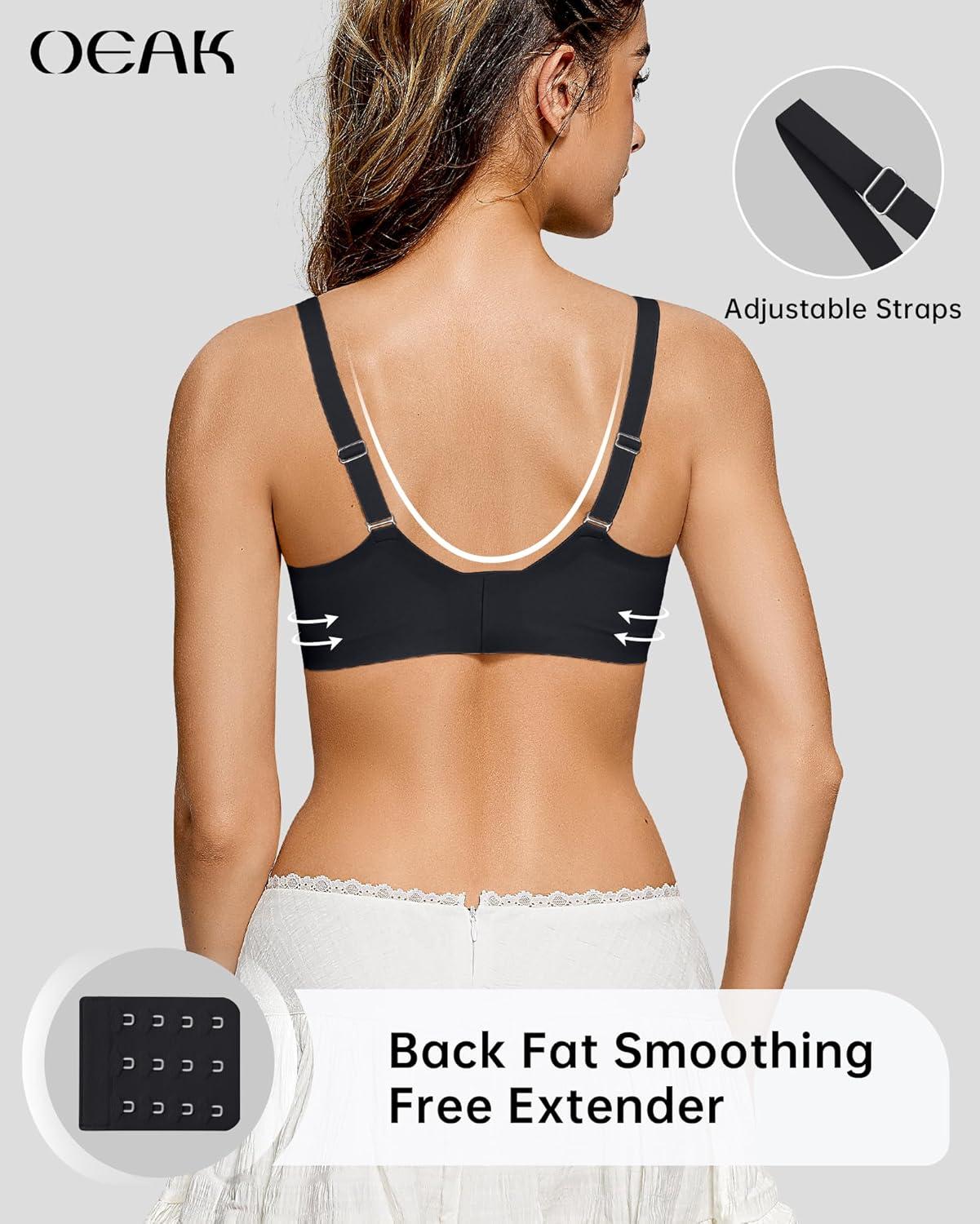 imageOEAK Womens Wireless Bras Scalloped Push Up Bralettes No Underwire Supportive Tshirt Bra Seamless Comfortable Everyday Bras XXL Black