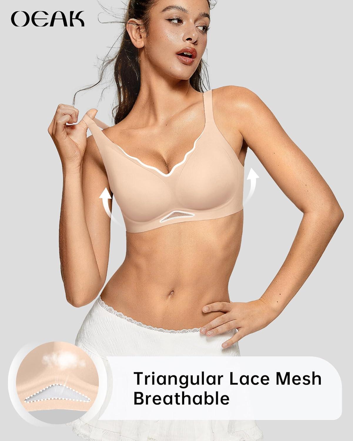 imageOEAK Womens Wireless Bras Scalloped Push Up Bralettes No Underwire Supportive Tshirt Bra Seamless Comfortable Everyday BrasBeige Nude