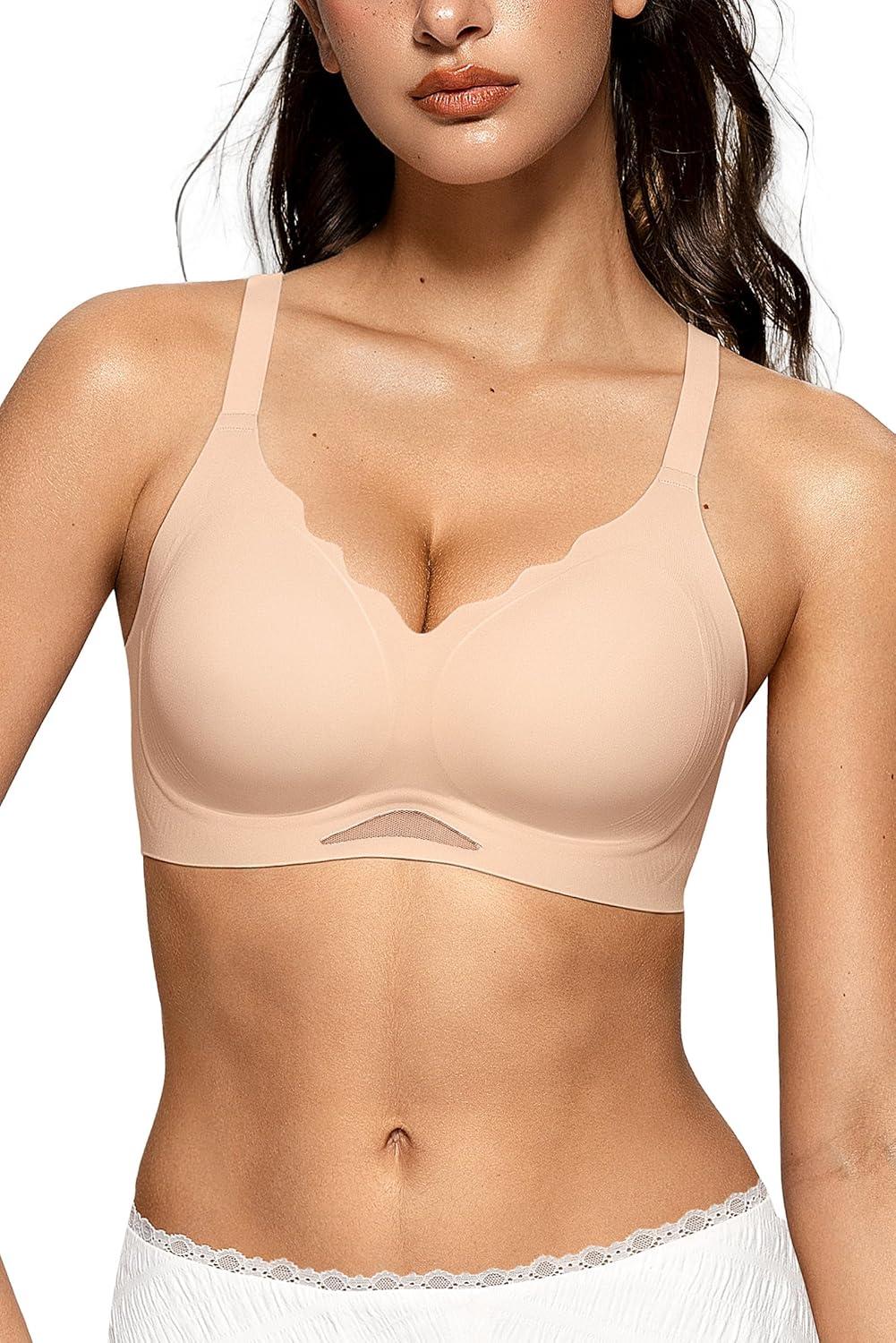 imageOEAK Womens Wireless Bras Scalloped Push Up Bralettes No Underwire Supportive Tshirt Bra Seamless Comfortable Everyday BrasBeige Nude