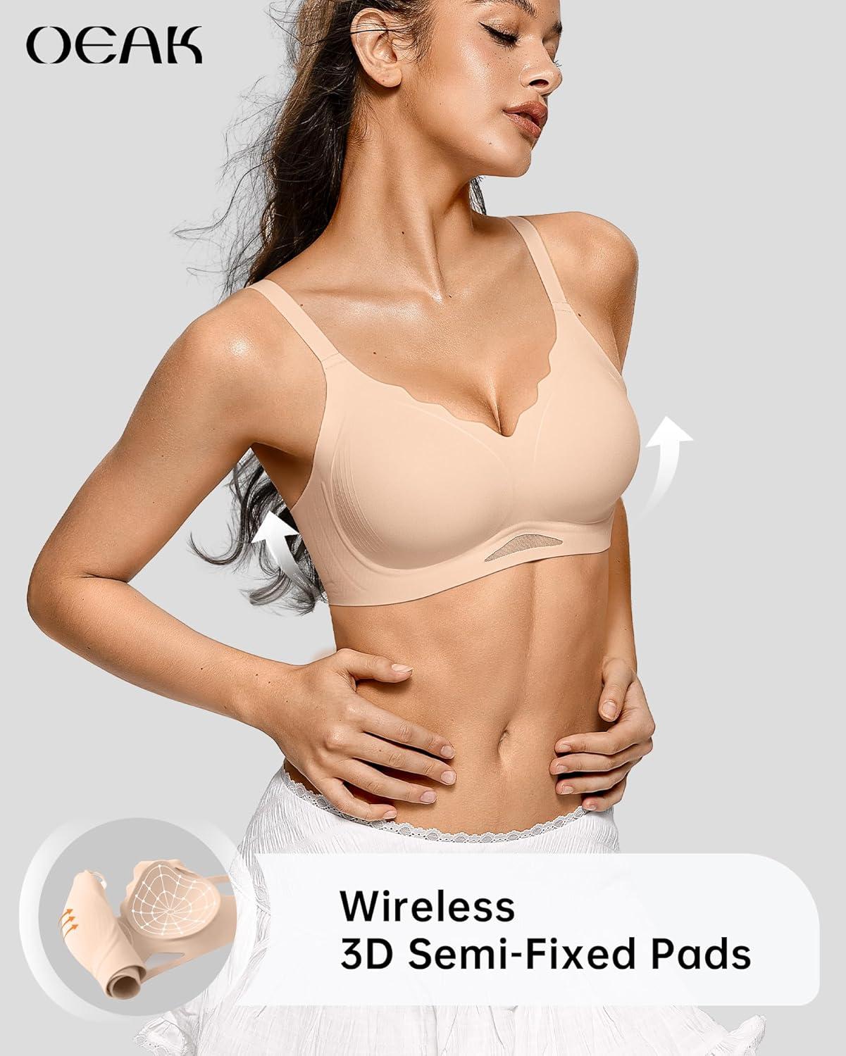 imageOEAK Womens Wireless Bras Scalloped Push Up Bralettes No Underwire Supportive Tshirt Bra Seamless Comfortable Everyday BrasBeige Nude