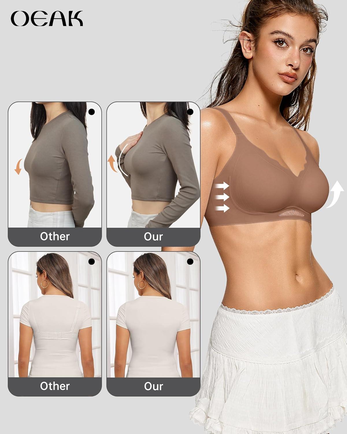 imageOEAK Womens Wireless Bras Scalloped Push Up Bralettes No Underwire Supportive Tshirt Bra Seamless Comfortable Everyday BrasCoffee