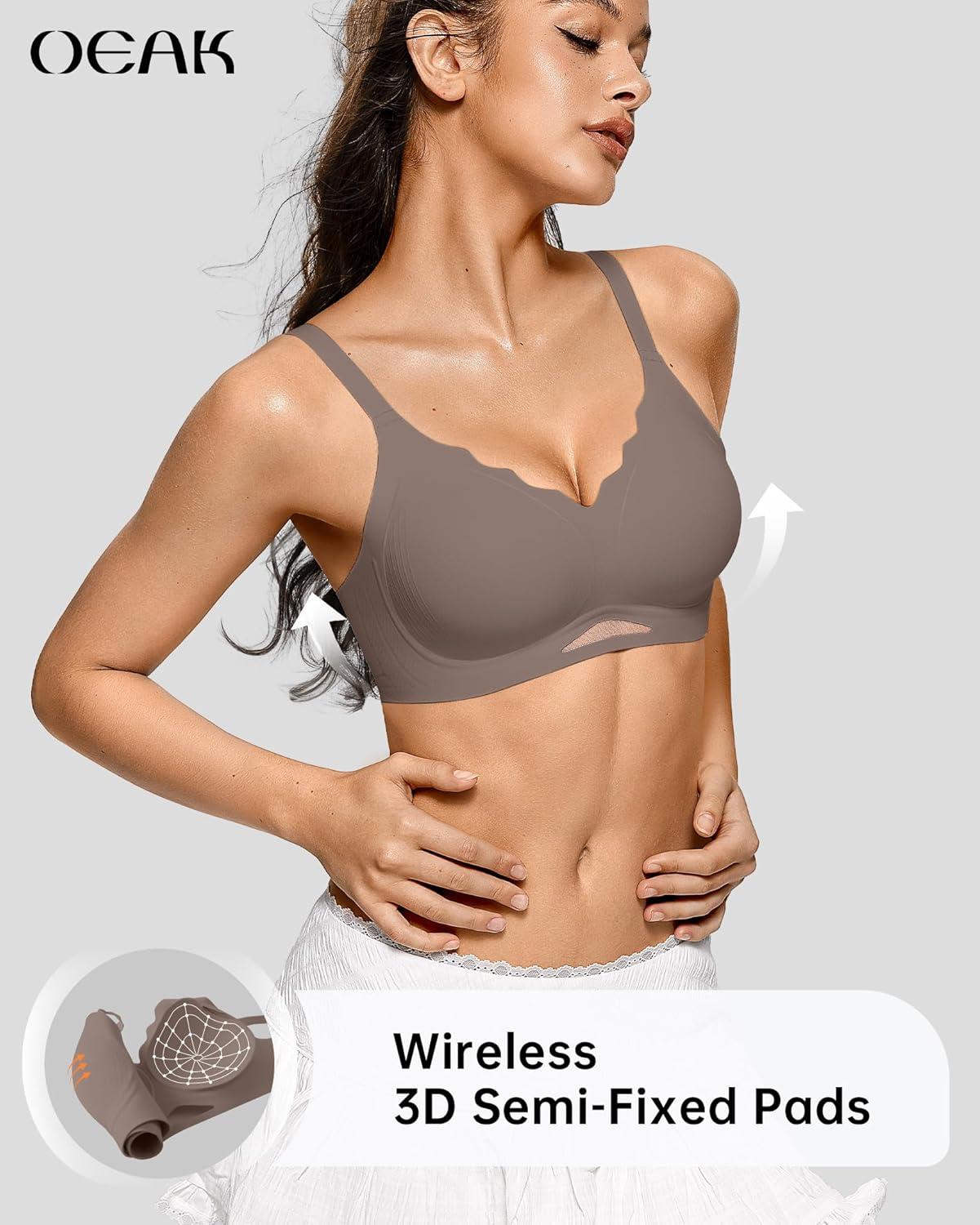 imageOEAK Womens Wireless Bras Scalloped Push Up Bralettes No Underwire Supportive Tshirt Bra Seamless Comfortable Everyday BrasGrey