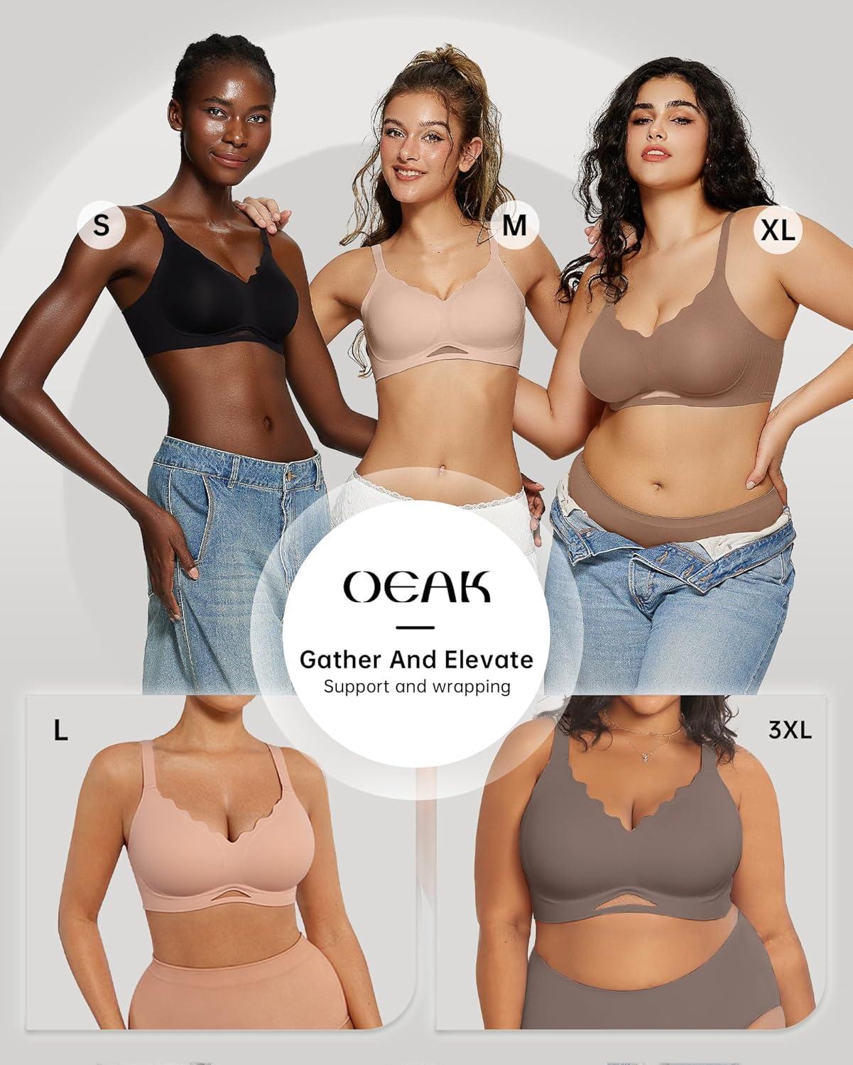 imageOEAK Womens Wireless Bras Scalloped Push Up Bralettes No Underwire Supportive Tshirt Bra Seamless Comfortable Everyday BrasGrey