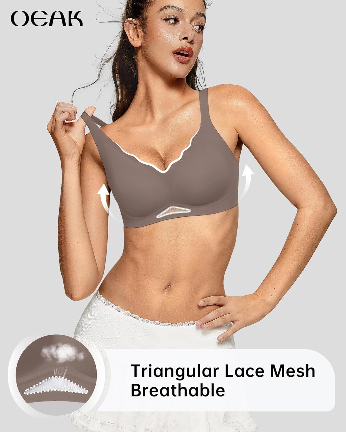 imageOEAK Womens Wireless Bras Scalloped Push Up Bralettes No Underwire Supportive Tshirt Bra Seamless Comfortable Everyday BrasGrey