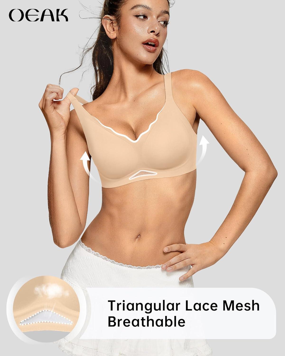 imageOEAK Womens Wireless Bras Scalloped Push Up Bralettes No Underwire Supportive Tshirt Bra Seamless Comfortable Everyday BrasSand Nude