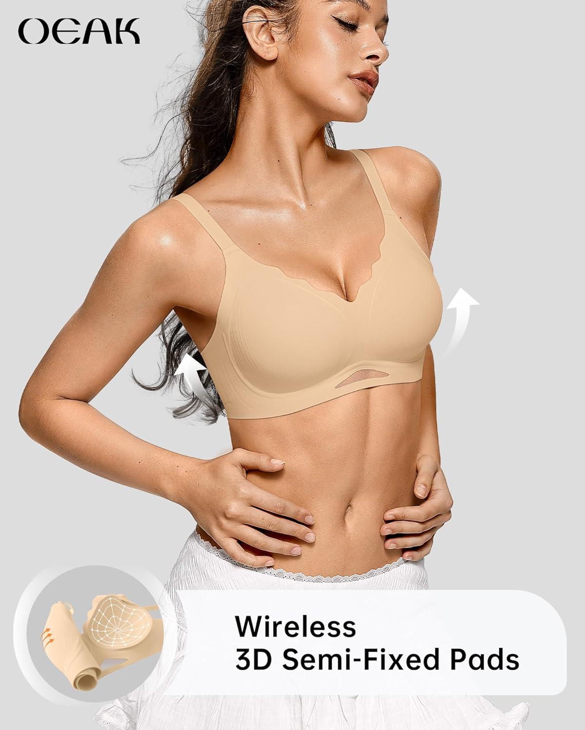 imageOEAK Womens Wireless Bras Scalloped Push Up Bralettes No Underwire Supportive Tshirt Bra Seamless Comfortable Everyday BrasSand Nude