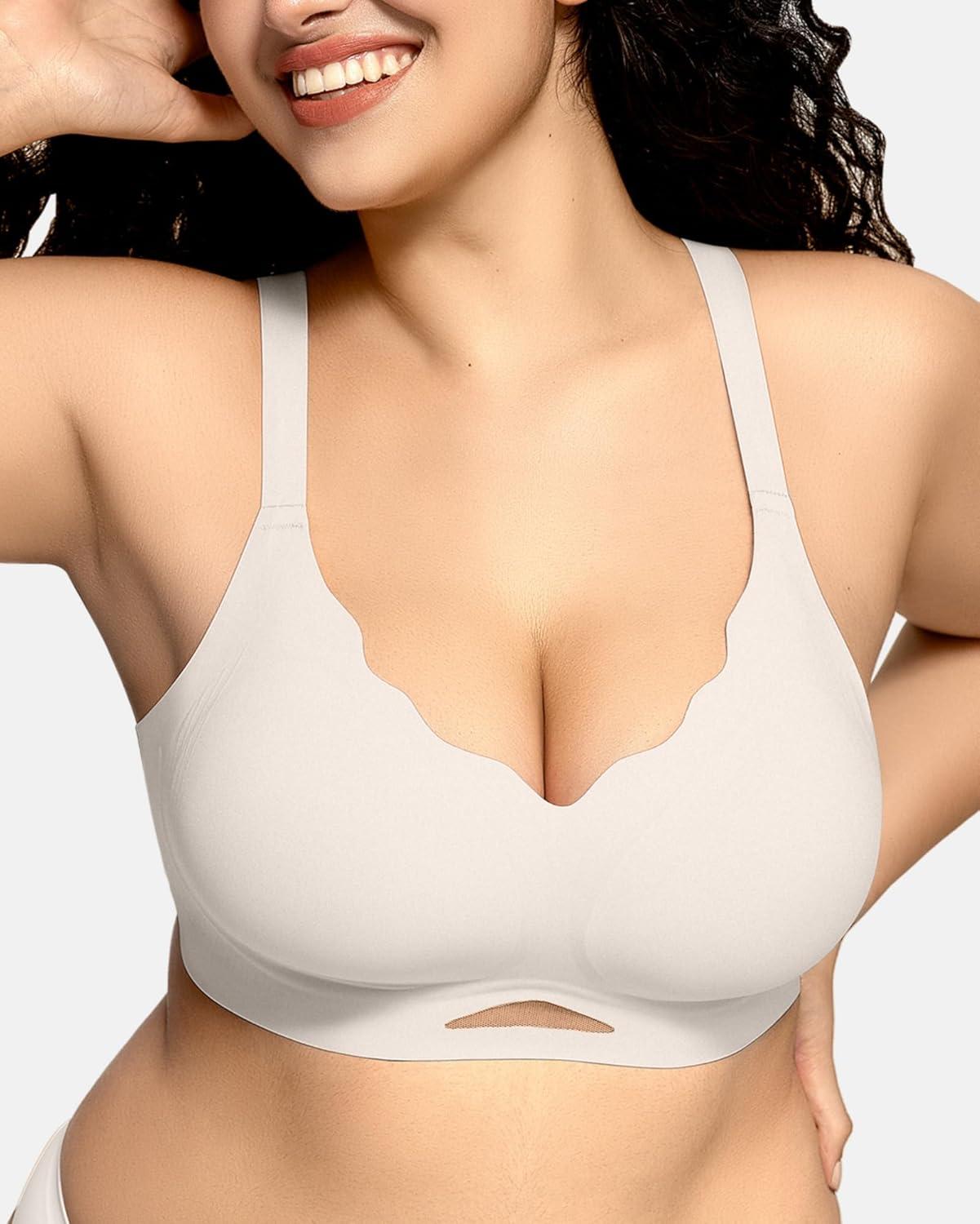 imageOEAK Womens Wireless Bras Scalloped Push Up Bralettes No Underwire Supportive Tshirt Bra Seamless Comfortable Everyday BrasWhite