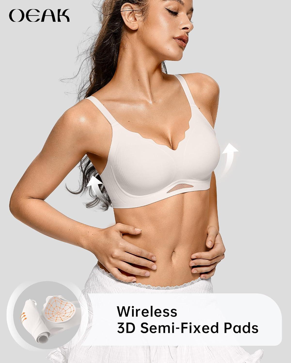 imageOEAK Womens Wireless Bras Scalloped Push Up Bralettes No Underwire Supportive Tshirt Bra Seamless Comfortable Everyday BrasWhite