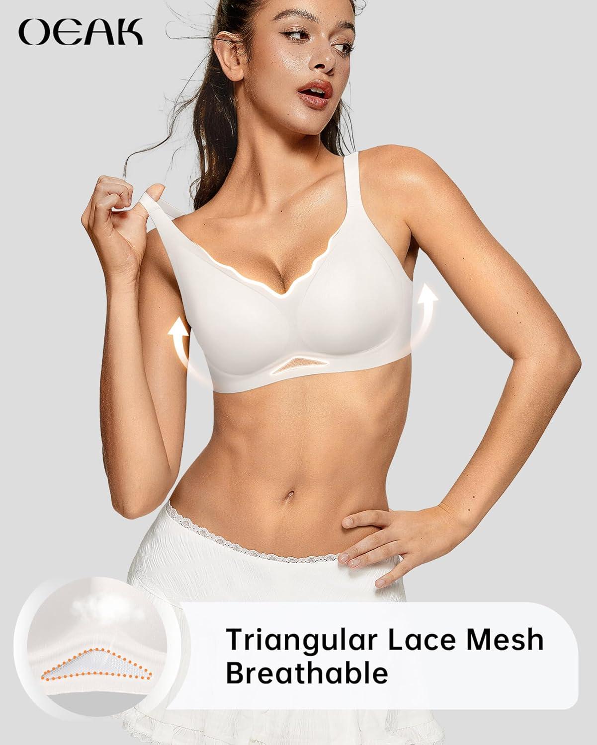 imageOEAK Womens Wireless Bras Scalloped Push Up Bralettes No Underwire Supportive Tshirt Bra Seamless Comfortable Everyday BrasWhite