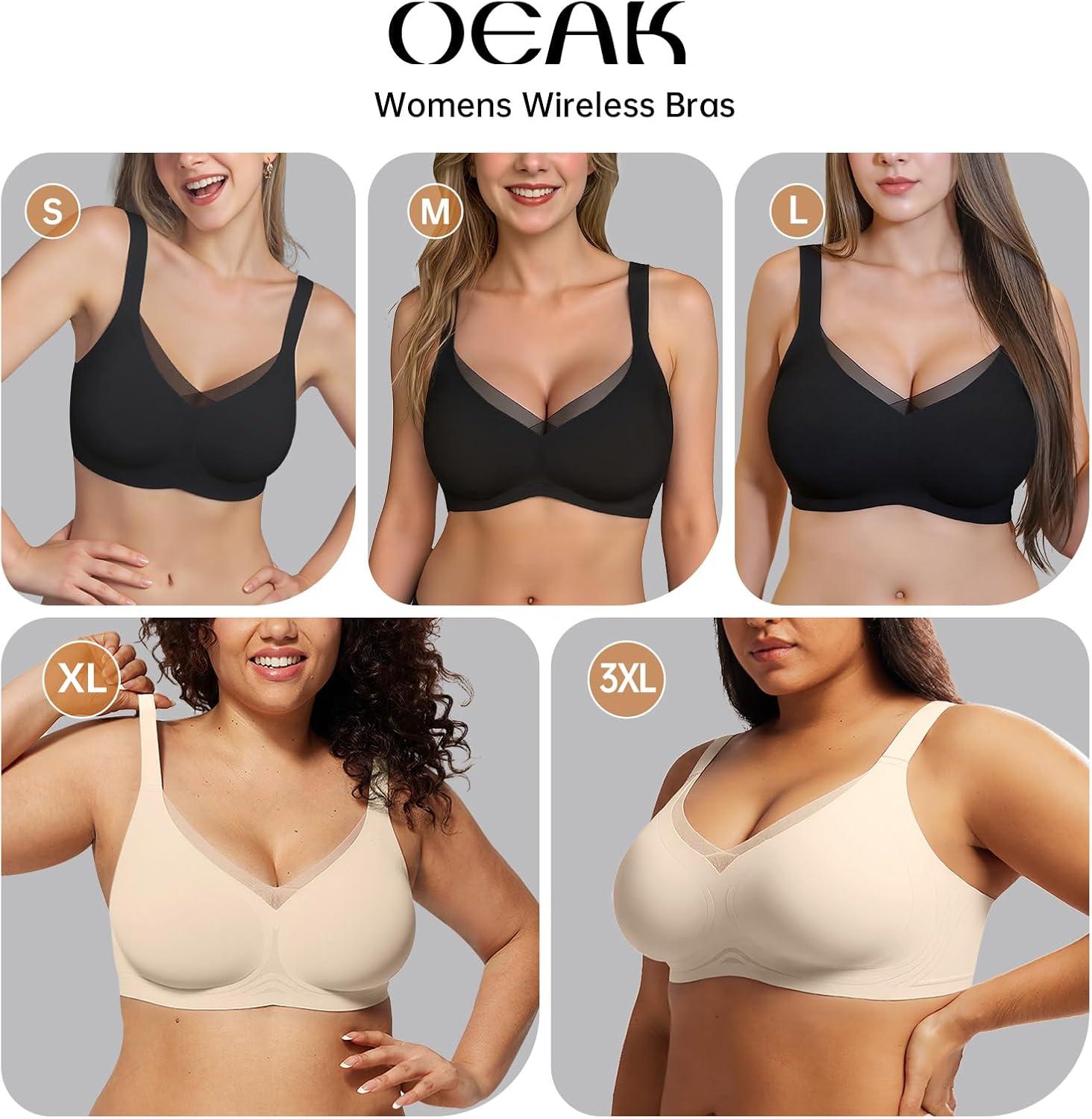 imageOEAK Womens Wireless Bras V Mesh Comfortable Bralette Supportive Tshirt Bra No Underwire Seamless Push Up Everyday Bras XL Grey