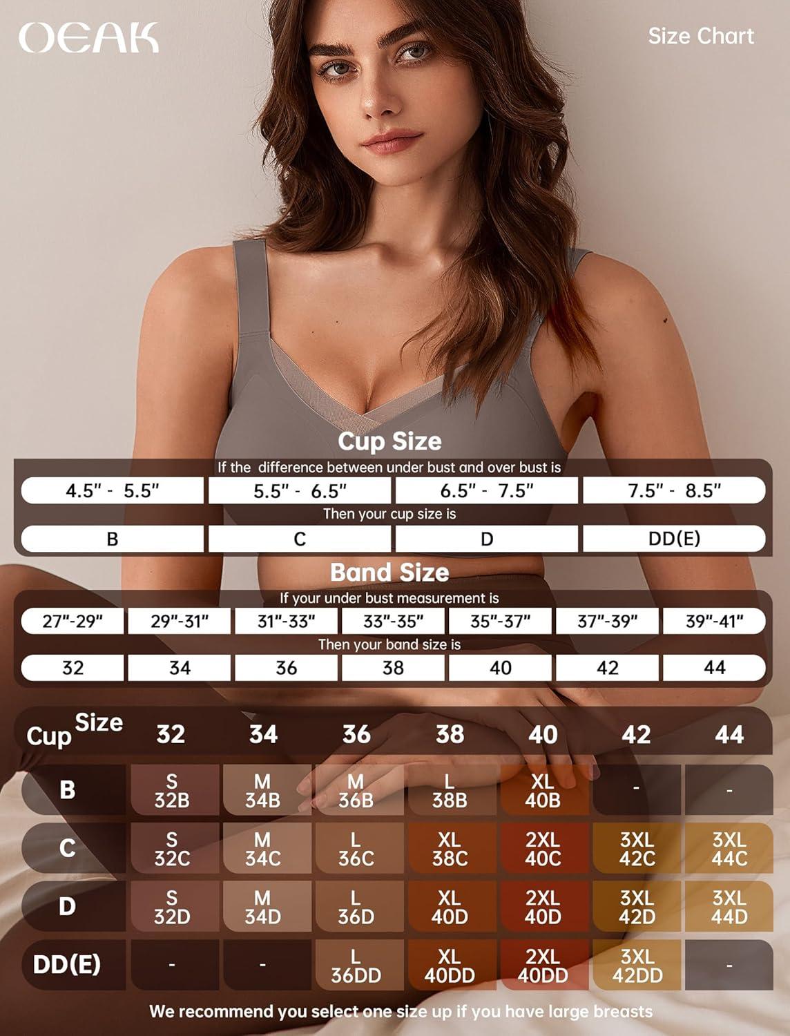 imageOEAK Womens Wireless Bras V Mesh Comfortable Bralette Supportive Tshirt Bra No Underwire Seamless Push Up Everyday Bras XL Grey