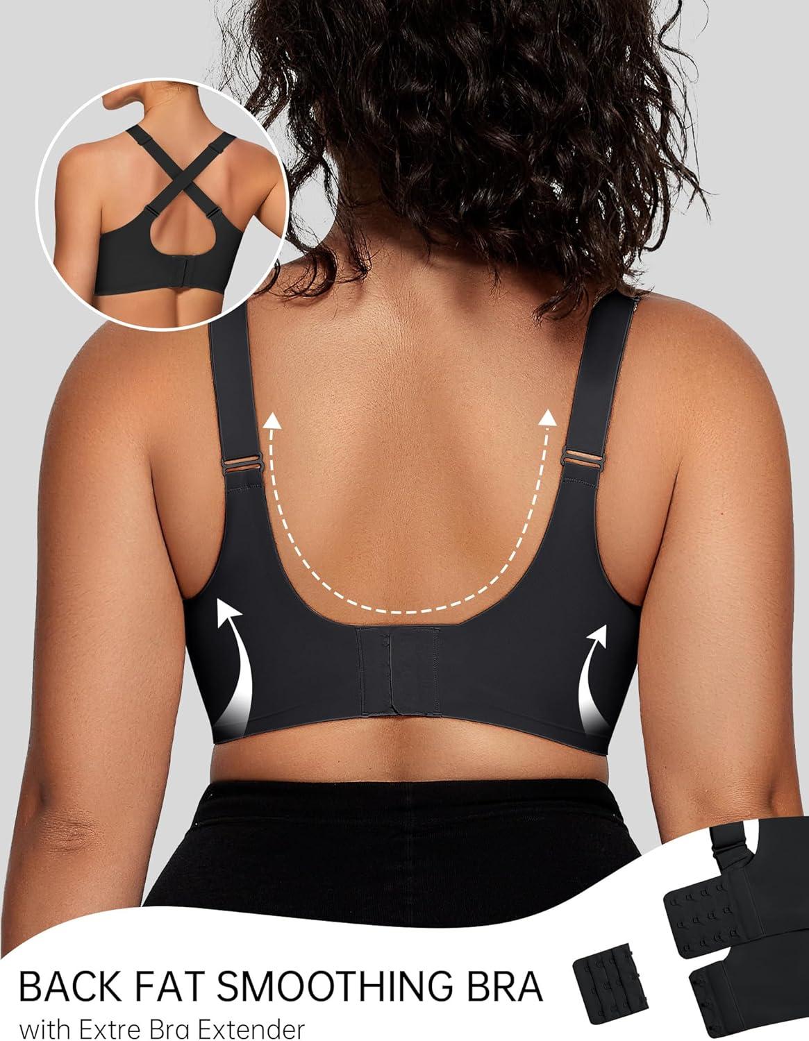 imageOEAK Womens Wireless Bras V Mesh Comfortable Bralette Supportive Tshirt Bra No Underwire Seamless Push Up Everyday BrasBlack