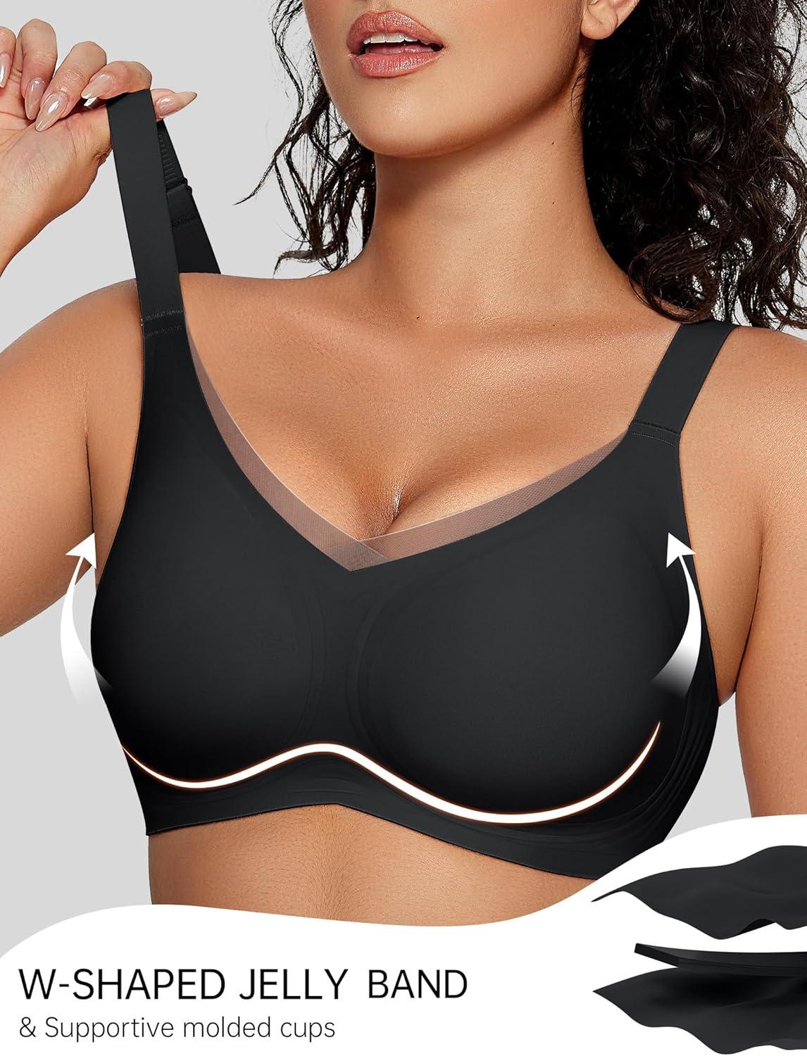 imageOEAK Womens Wireless Bras V Mesh Comfortable Bralette Supportive Tshirt Bra No Underwire Seamless Push Up Everyday BrasBlack