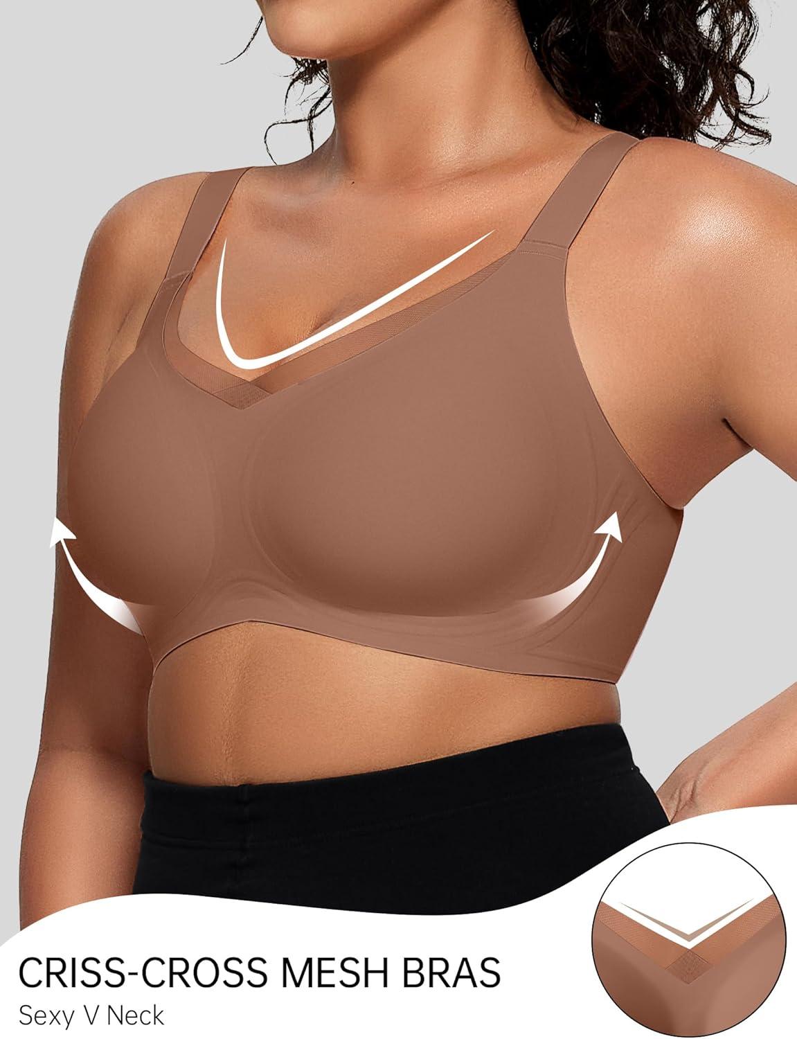 imageOEAK Womens Wireless Bras V Mesh Comfortable Bralette Supportive Tshirt Bra No Underwire Seamless Push Up Everyday BrasKhaki