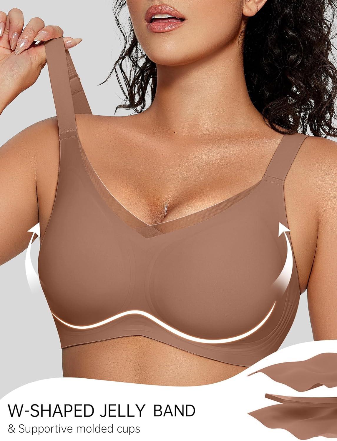 imageOEAK Womens Wireless Bras V Mesh Comfortable Bralette Supportive Tshirt Bra No Underwire Seamless Push Up Everyday BrasKhaki