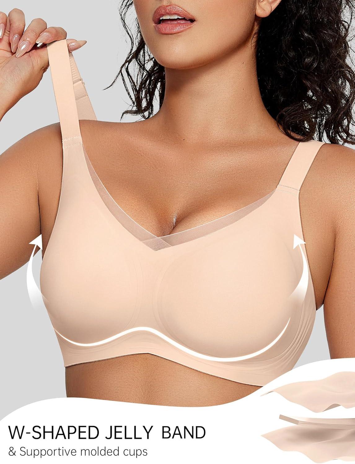 imageOEAK Womens Wireless Bras V Mesh Comfortable Bralette Supportive Tshirt Bra No Underwire Seamless Push Up Everyday BrasNude