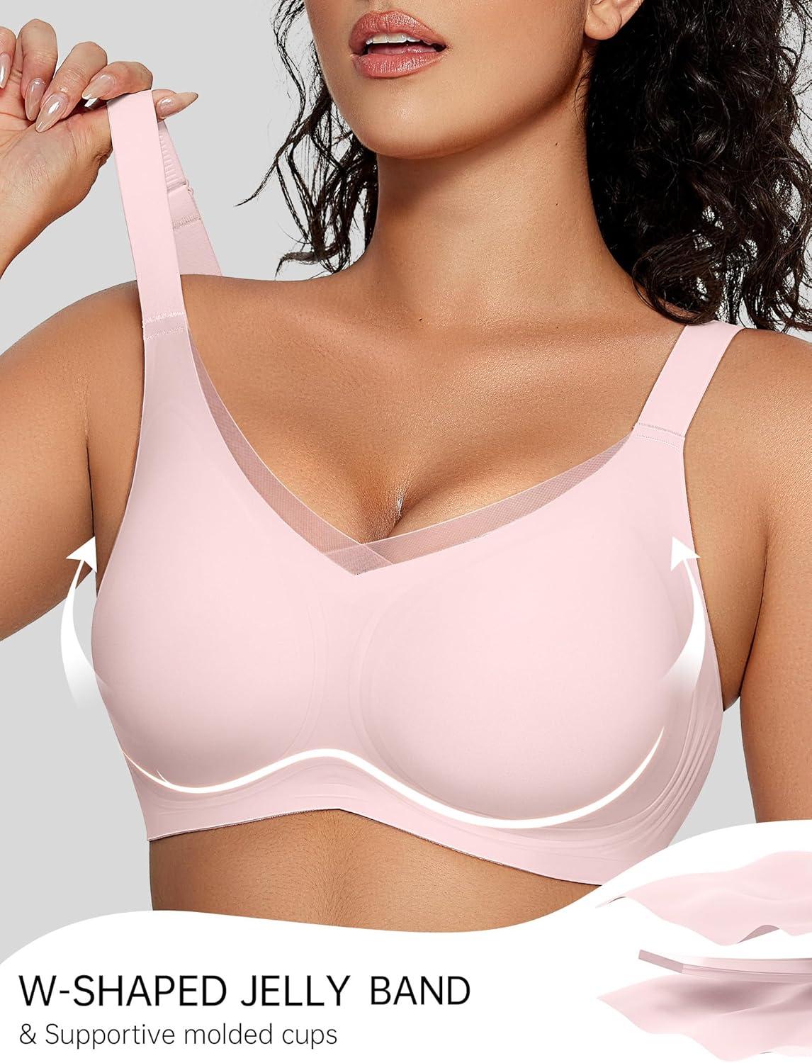 imageOEAK Womens Wireless Bras V Mesh Comfortable Bralette Supportive Tshirt Bra No Underwire Seamless Push Up Everyday BrasPink