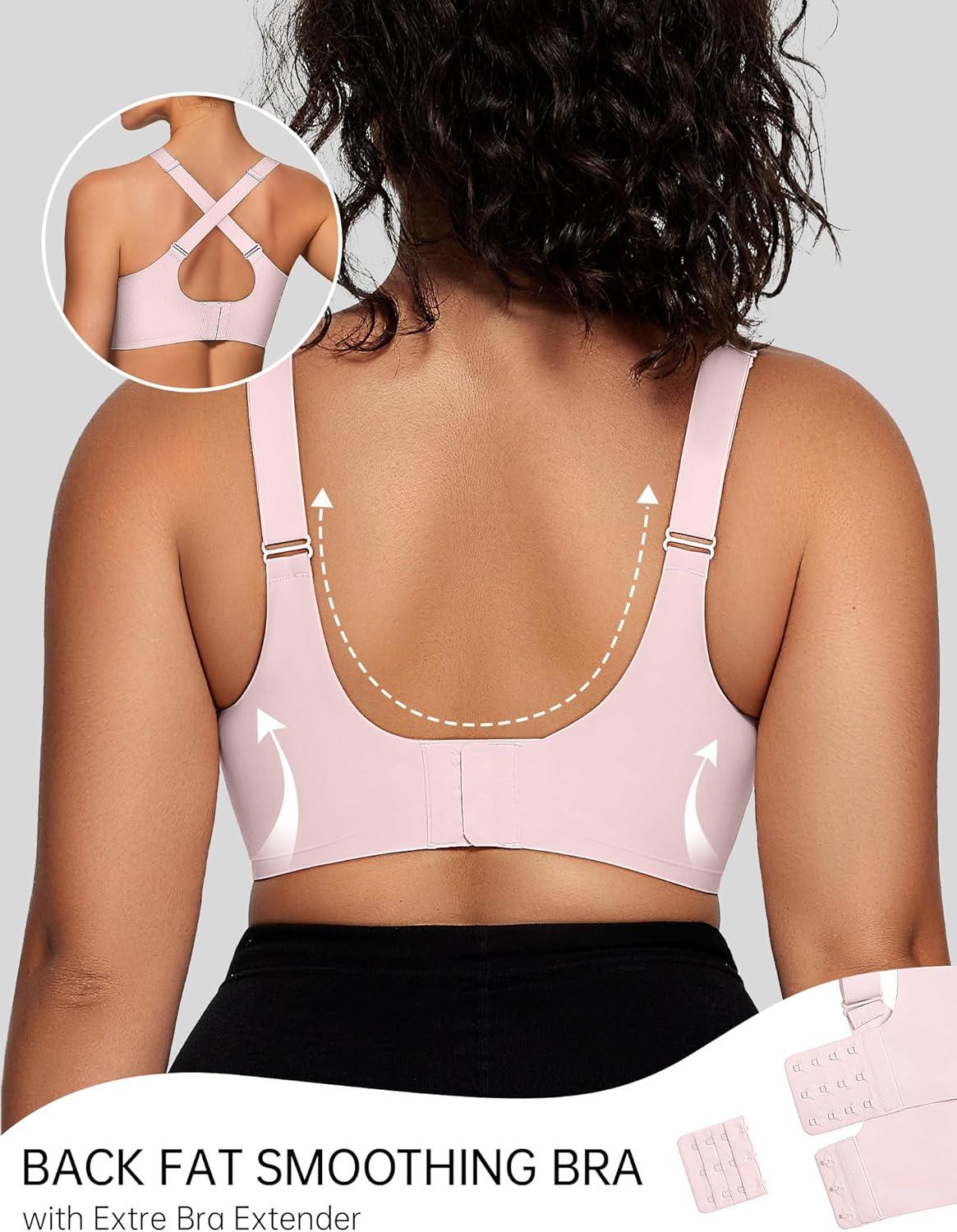 imageOEAK Womens Wireless Bras V Mesh Comfortable Bralette Supportive Tshirt Bra No Underwire Seamless Push Up Everyday BrasPink