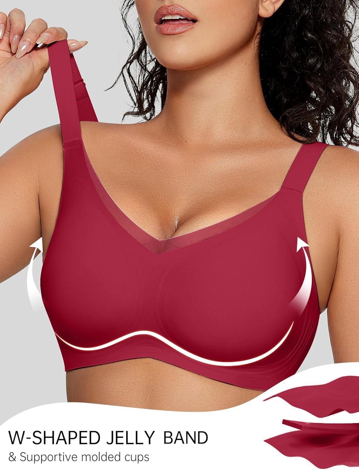 imageOEAK Womens Wireless Bras V Mesh Comfortable Bralette Supportive Tshirt Bra No Underwire Seamless Push Up Everyday BrasRed