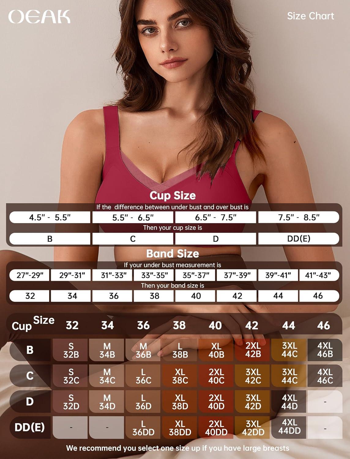 imageOEAK Womens Wireless Bras V Mesh Comfortable Bralette Supportive Tshirt Bra No Underwire Seamless Push Up Everyday BrasRed