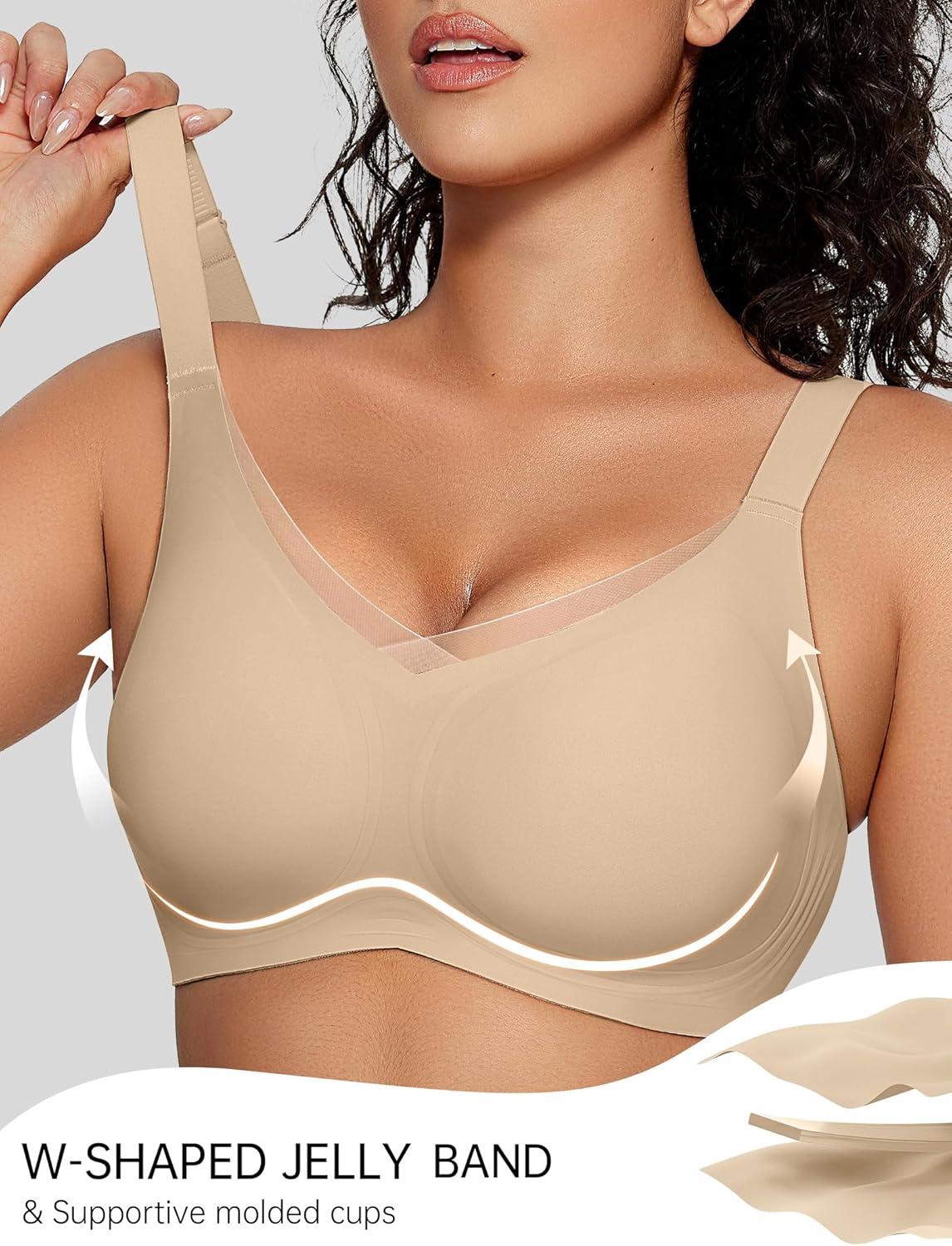 imageOEAK Womens Wireless Bras V Mesh Comfortable Bralette Supportive Tshirt Bra No Underwire Seamless Push Up Everyday BrasSemolina