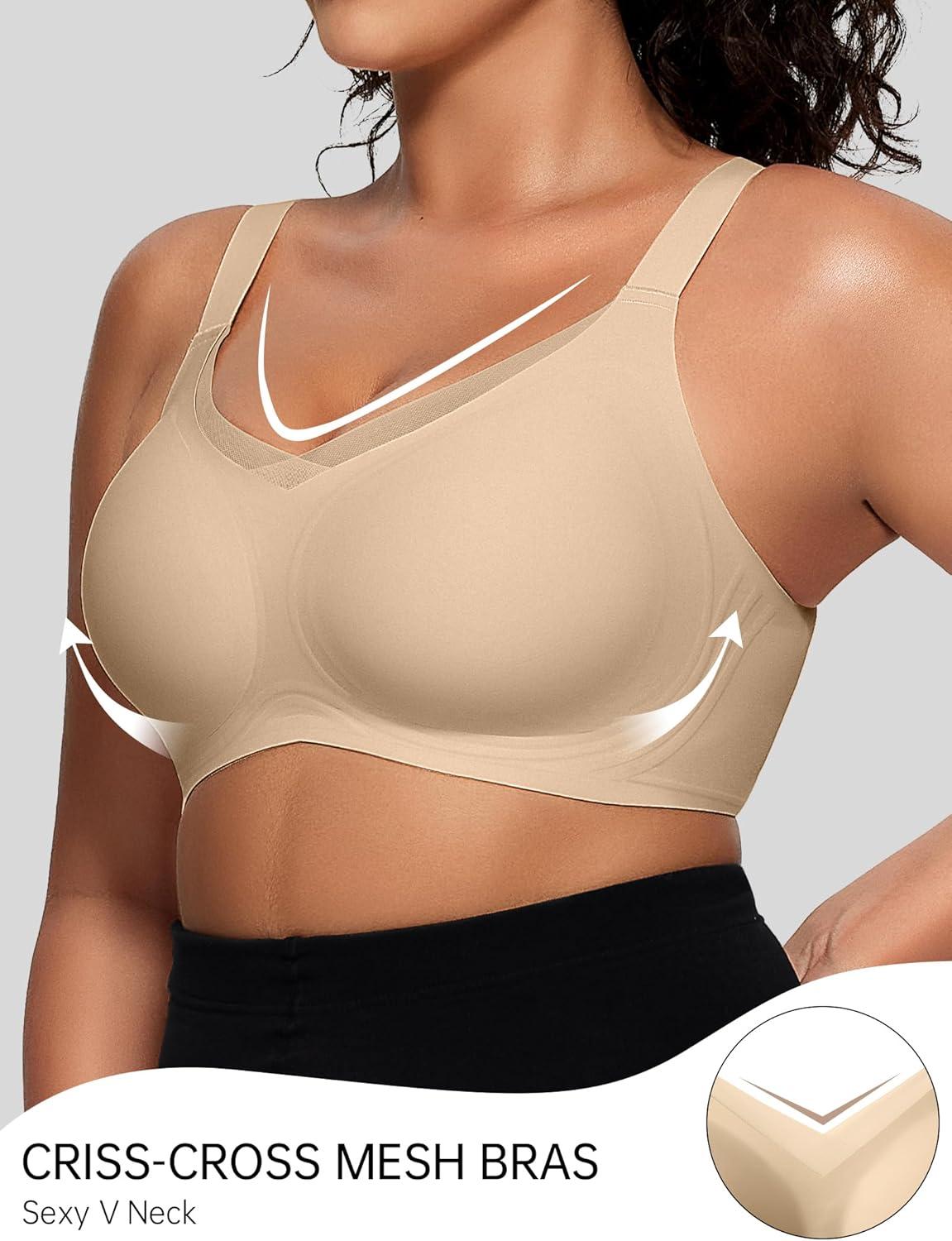 imageOEAK Womens Wireless Bras V Mesh Comfortable Bralette Supportive Tshirt Bra No Underwire Seamless Push Up Everyday BrasSemolina