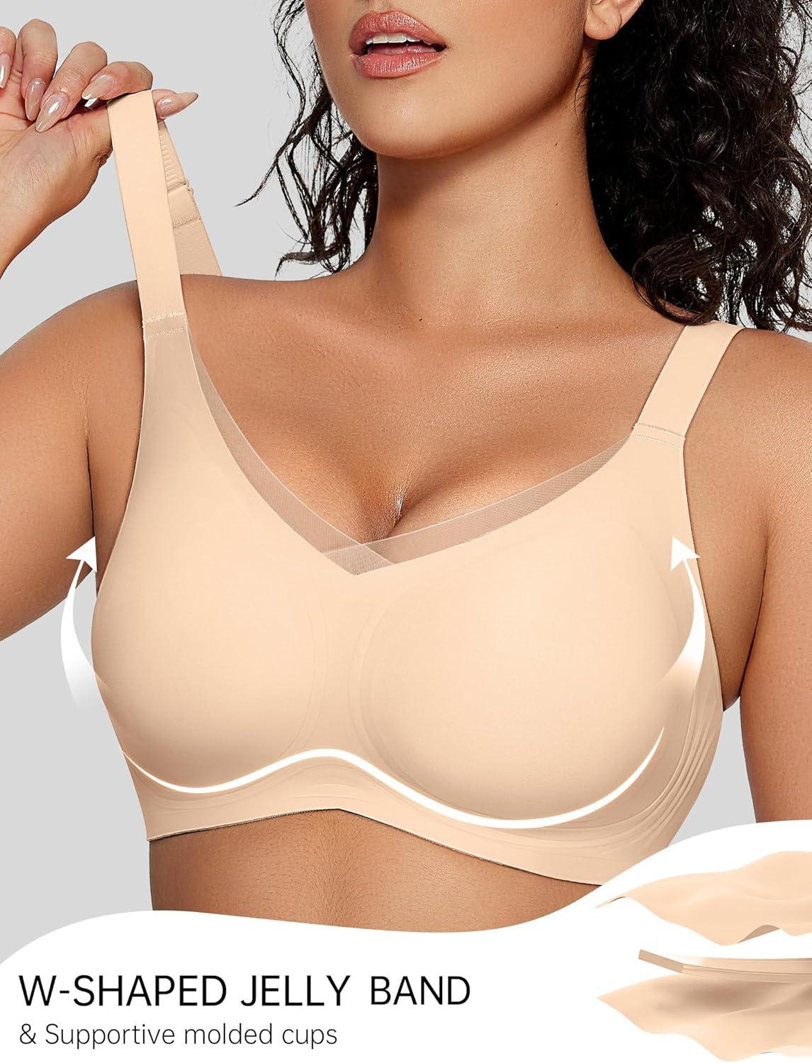 imageOEAK Womens Wireless Bras V Mesh Comfortable Bralette Supportive Tshirt Bra No Underwire Seamless Push Up Everyday BrasSkin