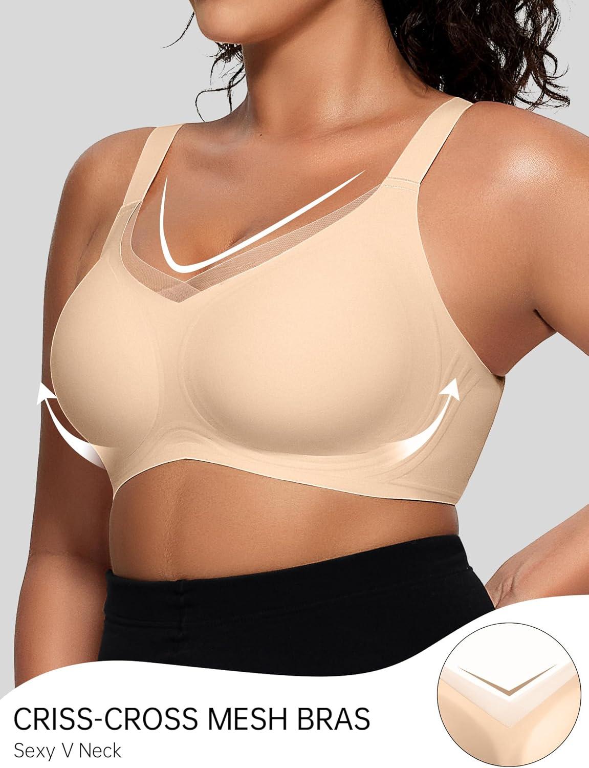 imageOEAK Womens Wireless Bras V Mesh Comfortable Bralette Supportive Tshirt Bra No Underwire Seamless Push Up Everyday BrasSkin