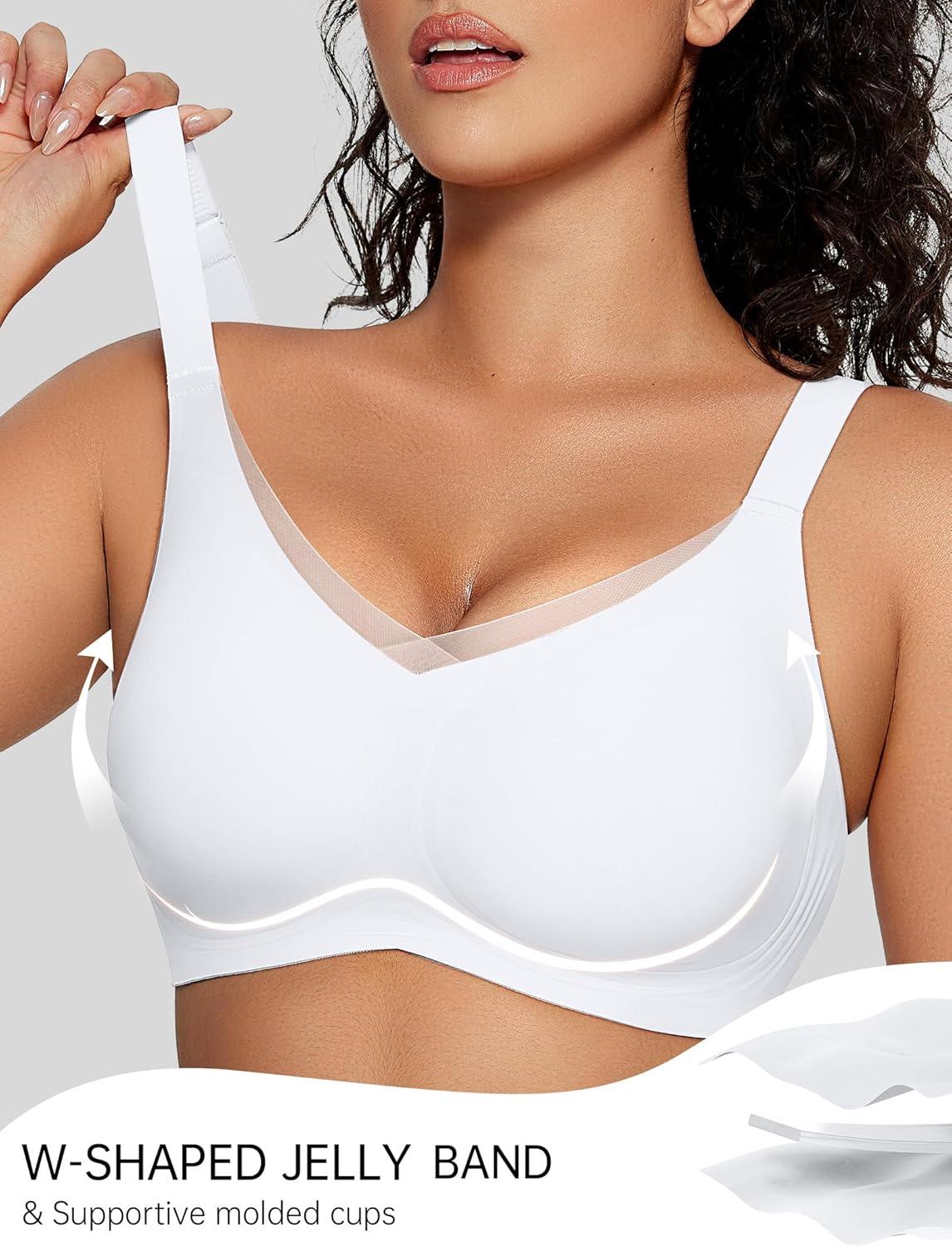 imageOEAK Womens Wireless Bras V Mesh Comfortable Bralette Supportive Tshirt Bra No Underwire Seamless Push Up Everyday BrasWhite