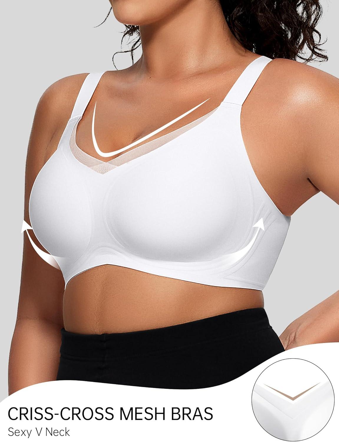imageOEAK Womens Wireless Bras V Mesh Comfortable Bralette Supportive Tshirt Bra No Underwire Seamless Push Up Everyday BrasWhite