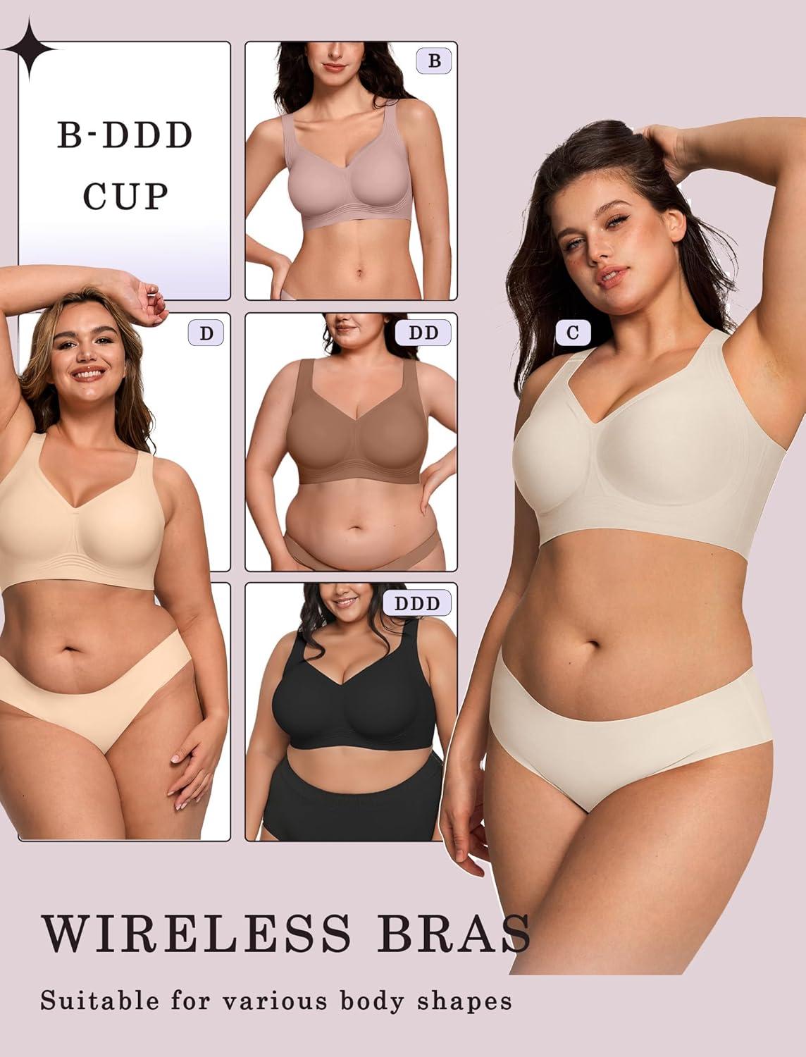 imageOEAK Womens Wireless Jelly Bra Plus Size Supportive Seamless Bras Full Coverage Push Up Comfortable No Underwire Tshirt BrasBeige