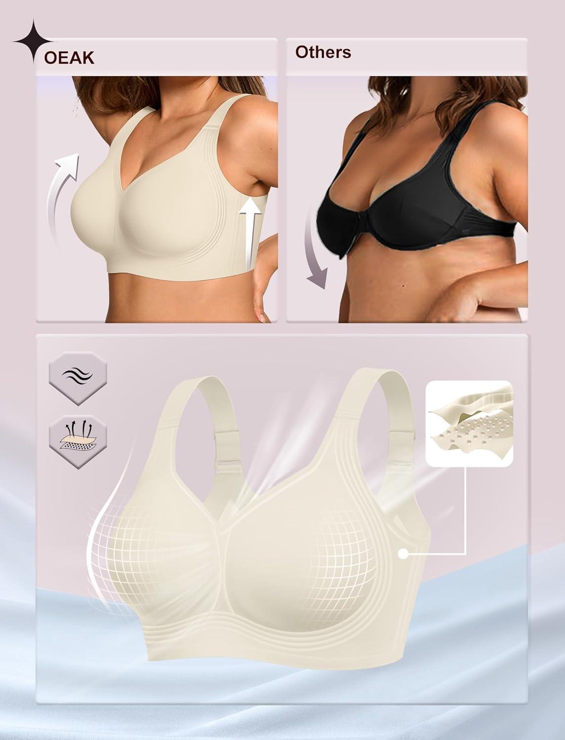 imageOEAK Womens Wireless Jelly Bra Plus Size Supportive Seamless Bras Full Coverage Push Up Comfortable No Underwire Tshirt BrasBeige