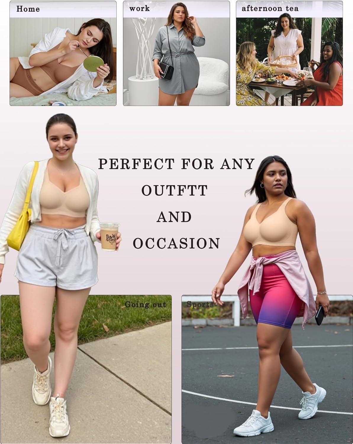 imageOEAK Womens Wireless Jelly Bra Plus Size Supportive Seamless Bras Full Coverage Push Up Comfortable No Underwire Tshirt BrasCoffee