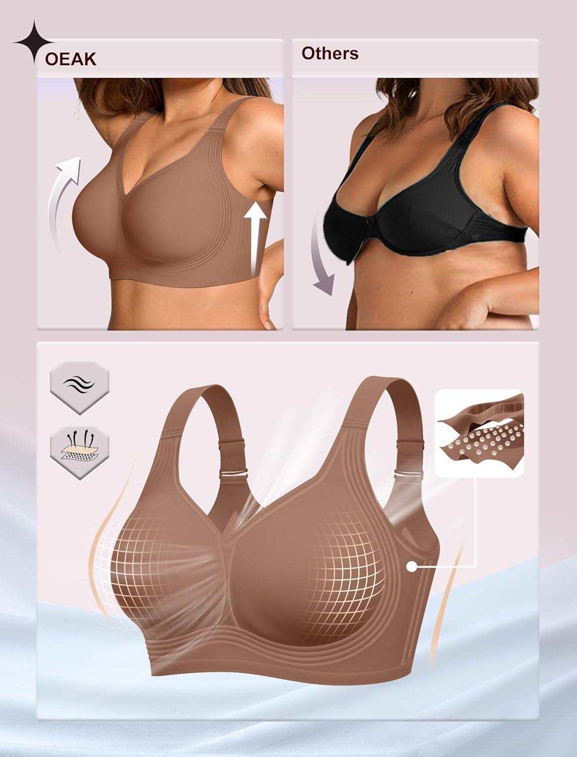 imageOEAK Womens Wireless Jelly Bra Plus Size Supportive Seamless Bras Full Coverage Push Up Comfortable No Underwire Tshirt BrasCoffee