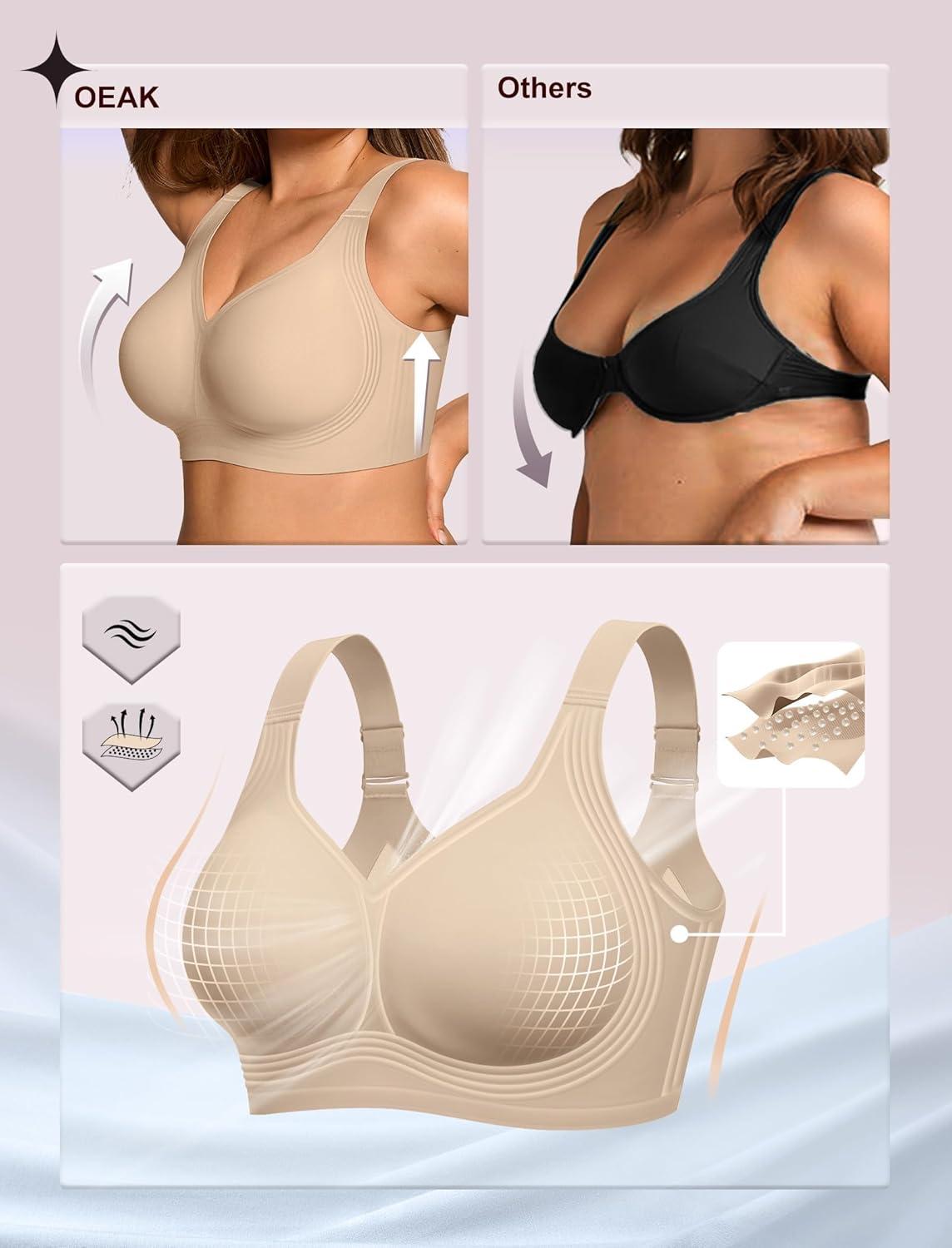 imageOEAK Womens Wireless Jelly Bra Plus Size Supportive Seamless Bras Full Coverage Push Up Comfortable No Underwire Tshirt BrasCreamy Beige