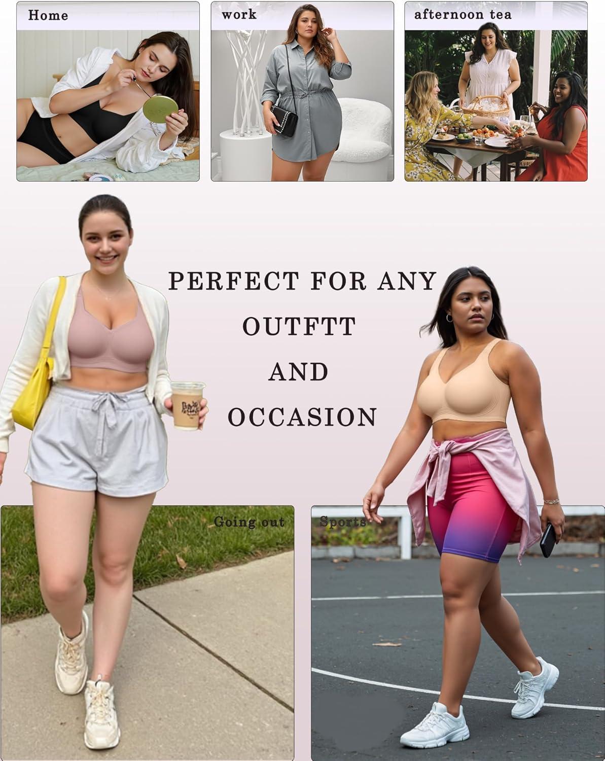 imageOEAK Womens Wireless Jelly Bra Plus Size Supportive Seamless Bras Full Coverage Push Up Comfortable No Underwire Tshirt BrasDusty Rose