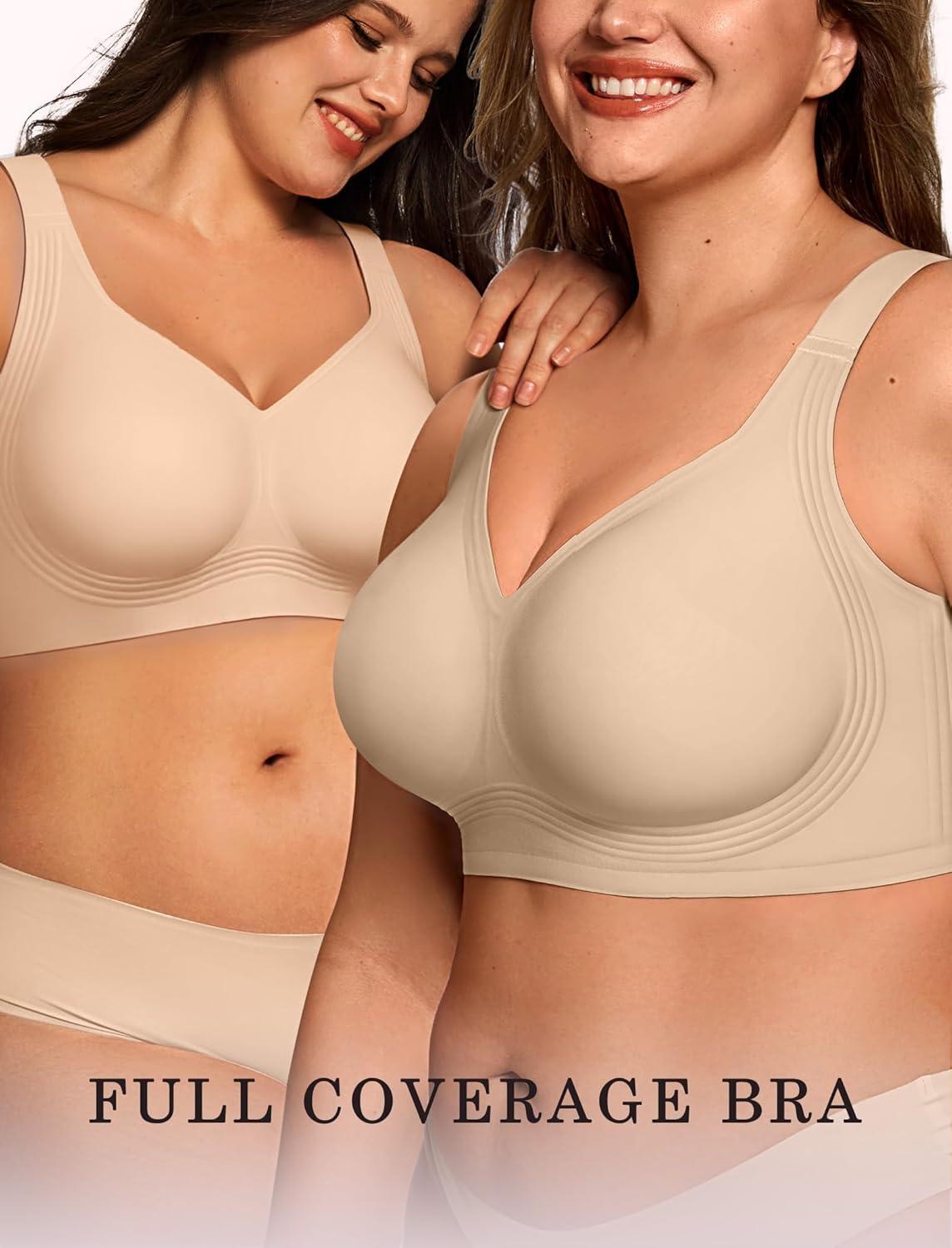 imageOEAK Womens Wireless Jelly Bra Plus Size Supportive Seamless Bras Full Coverage Push Up Comfortable No Underwire Tshirt BrasNude