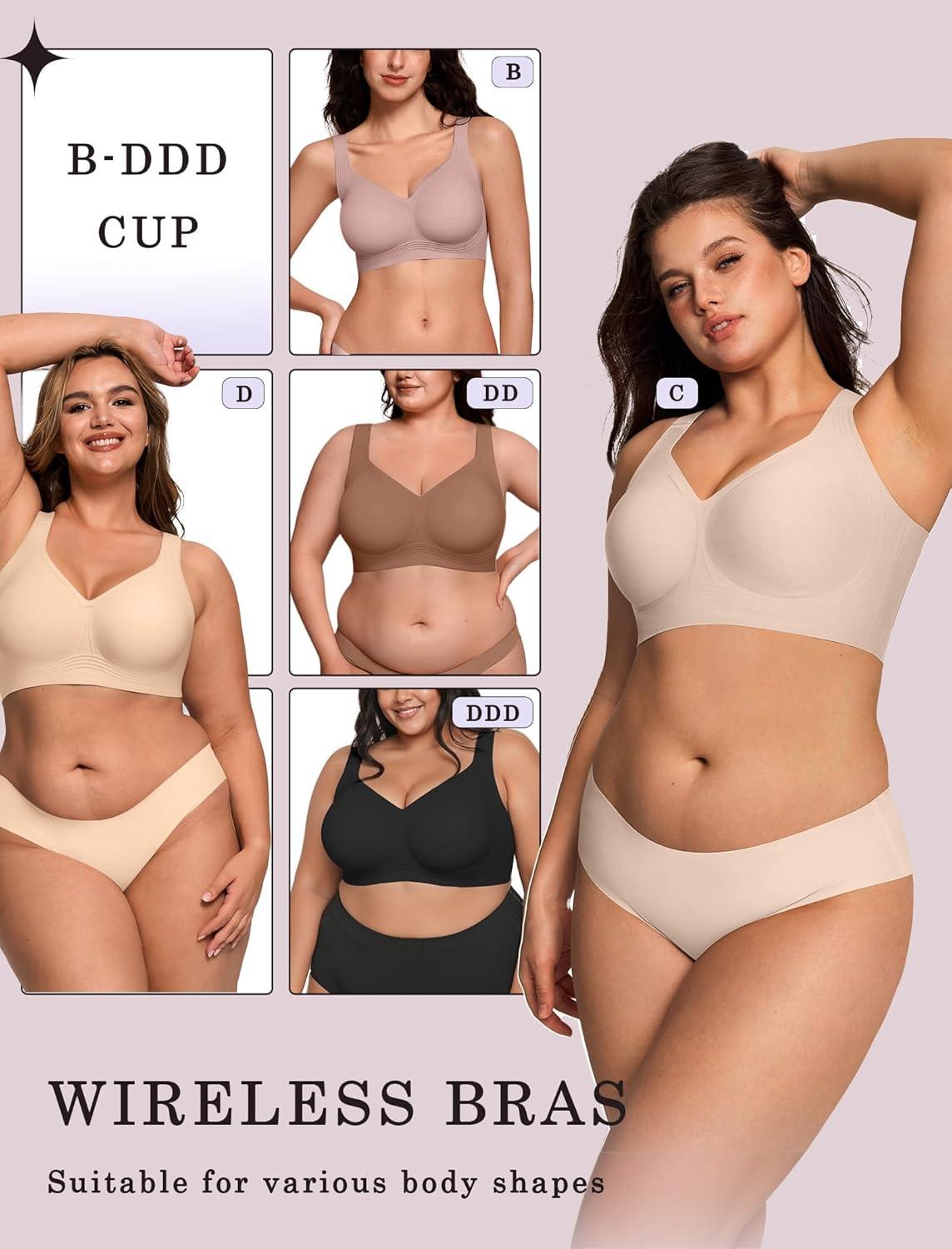 imageOEAK Womens Wireless Jelly Bra Plus Size Supportive Seamless Bras Full Coverage Push Up Comfortable No Underwire Tshirt BrasSkin Color