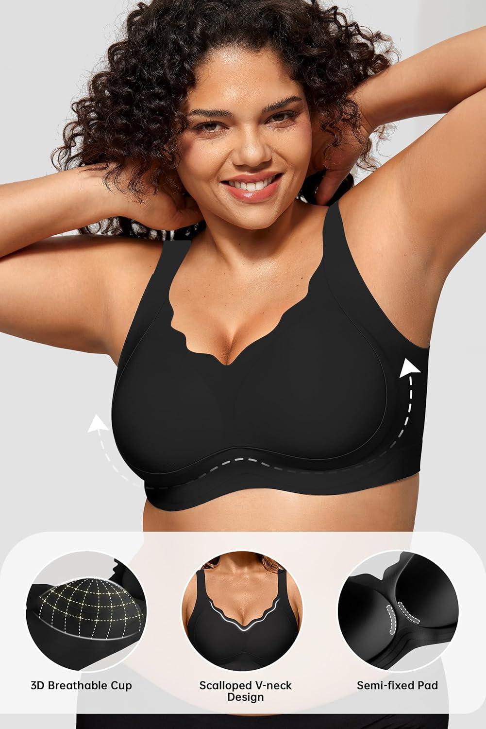 imageOEAK Womens Wireless Push Up Bras Comfortable Seamless Supportive Full Coverage Scalloped Convertible Everyday Tshirt Bra