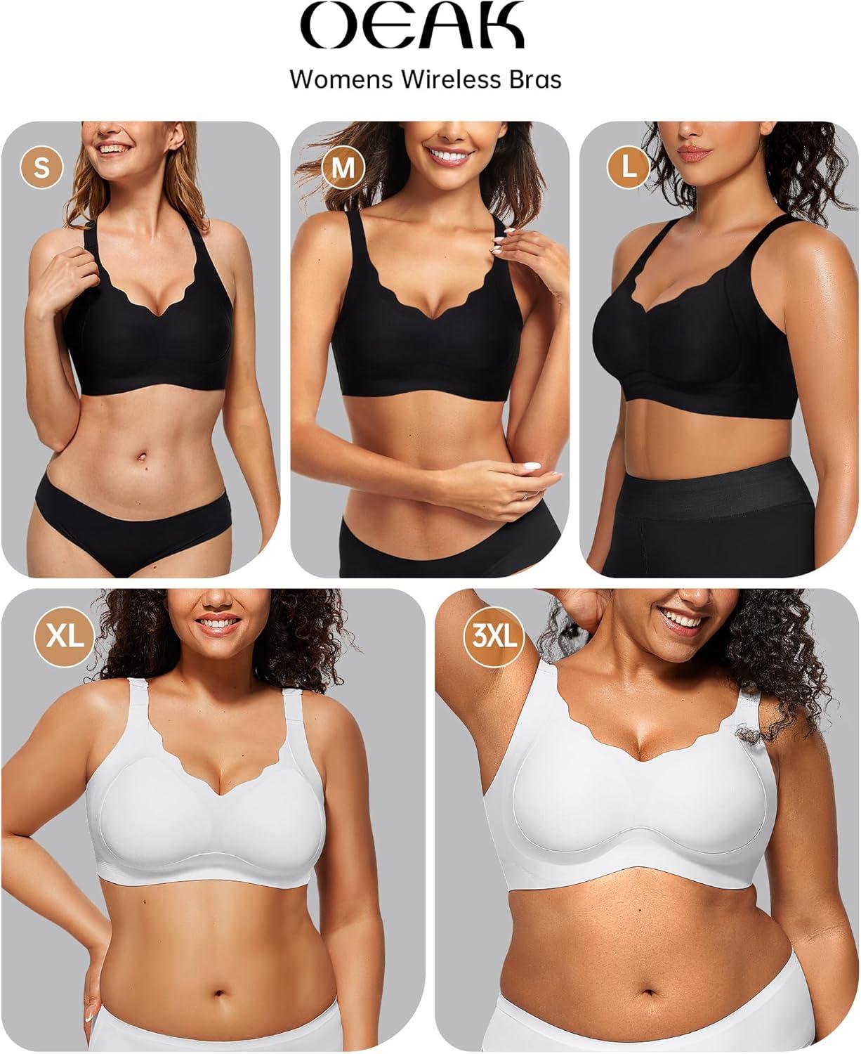 imageOEAK Womens Wireless Push Up Bras Comfortable Seamless Supportive Full Coverage Scalloped Convertible Everyday Tshirt Bra