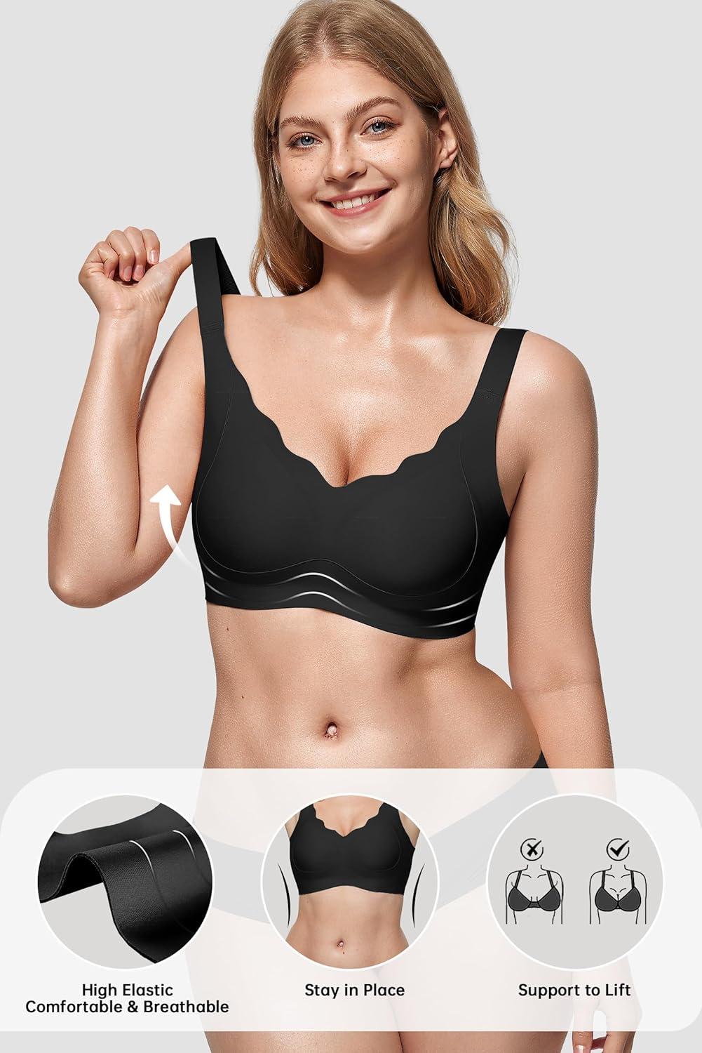 imageOEAK Womens Wireless Push Up Bras Comfortable Seamless Supportive Full Coverage Scalloped Convertible Everyday Tshirt Bra