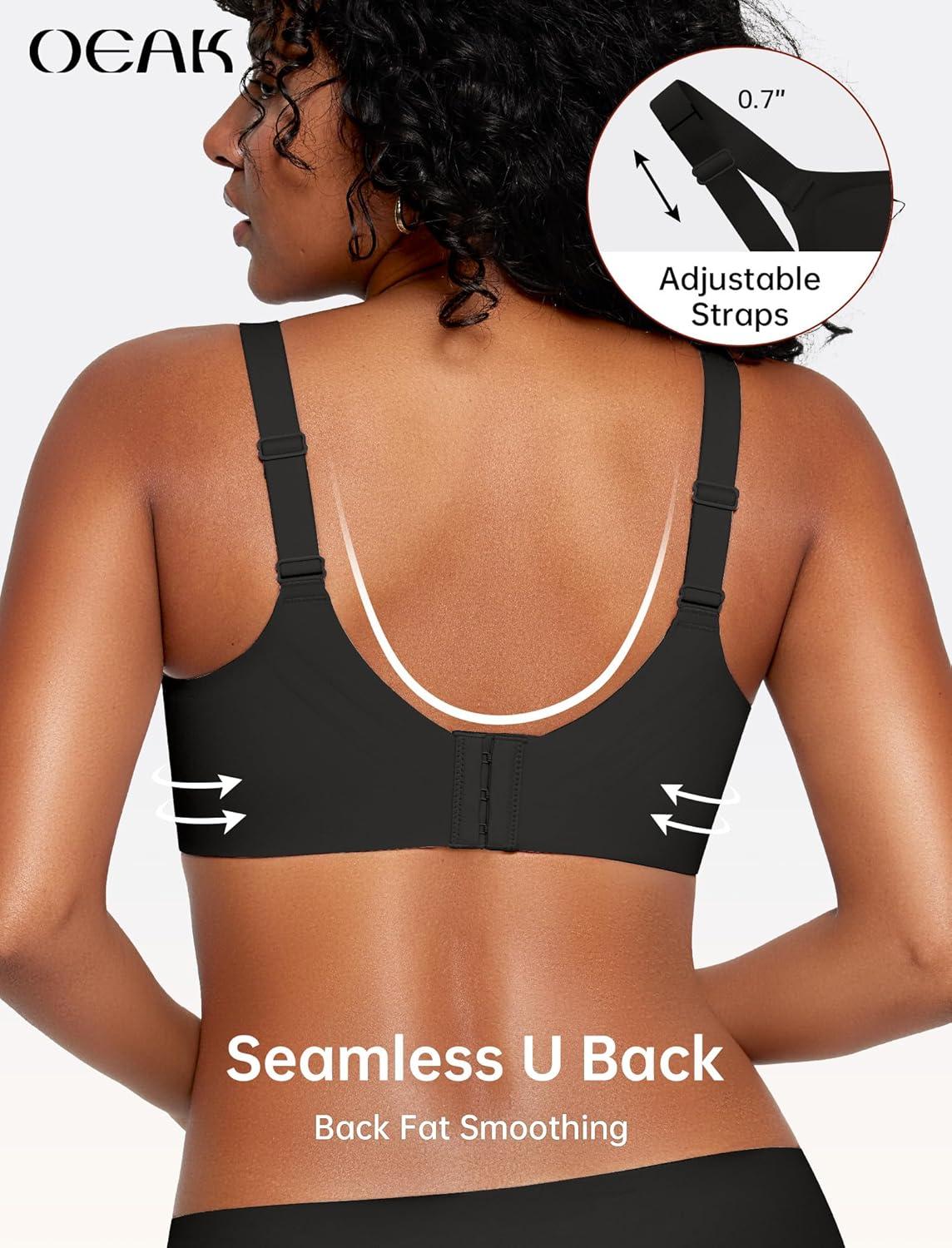 imageOEAK Womens Wireless Seamless Bras Full Coverage Supportive Lounge Bra Push Up Plus Size Everyday Bra Comfortable Tshirt BrasBlack