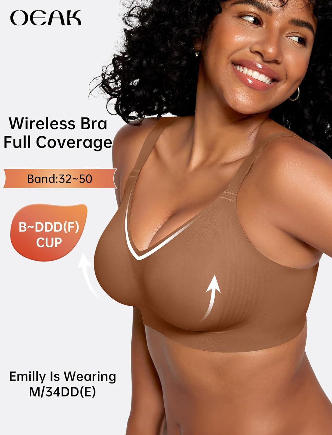 imageOEAK Womens Wireless Seamless Bras Full Coverage Supportive Lounge Bra Push Up Plus Size Everyday Bra Comfortable Tshirt BrasBrown