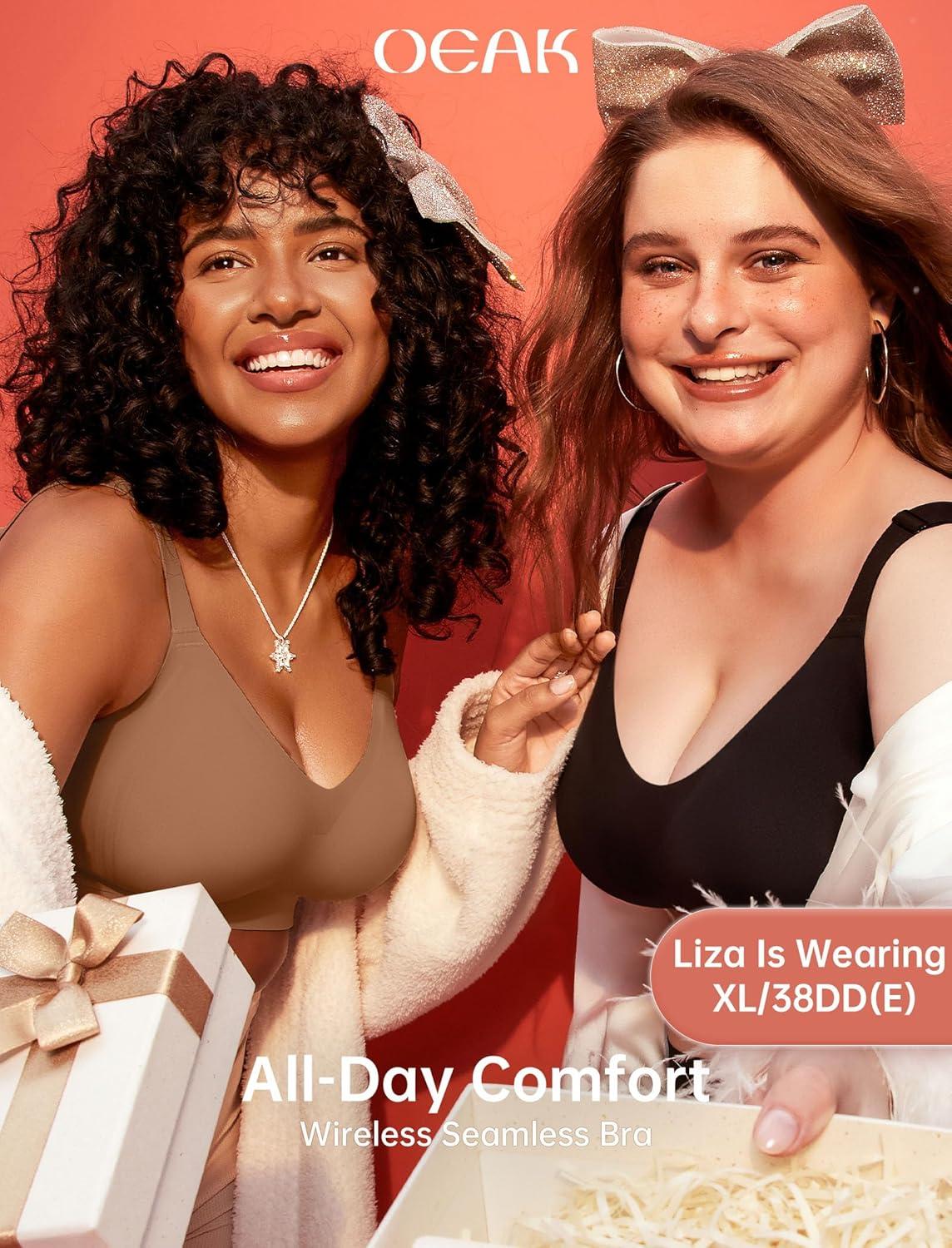 imageOEAK Womens Wireless Seamless Bras Full Coverage Supportive Lounge Bra Push Up Plus Size Everyday Bra Comfortable Tshirt BrasBrown